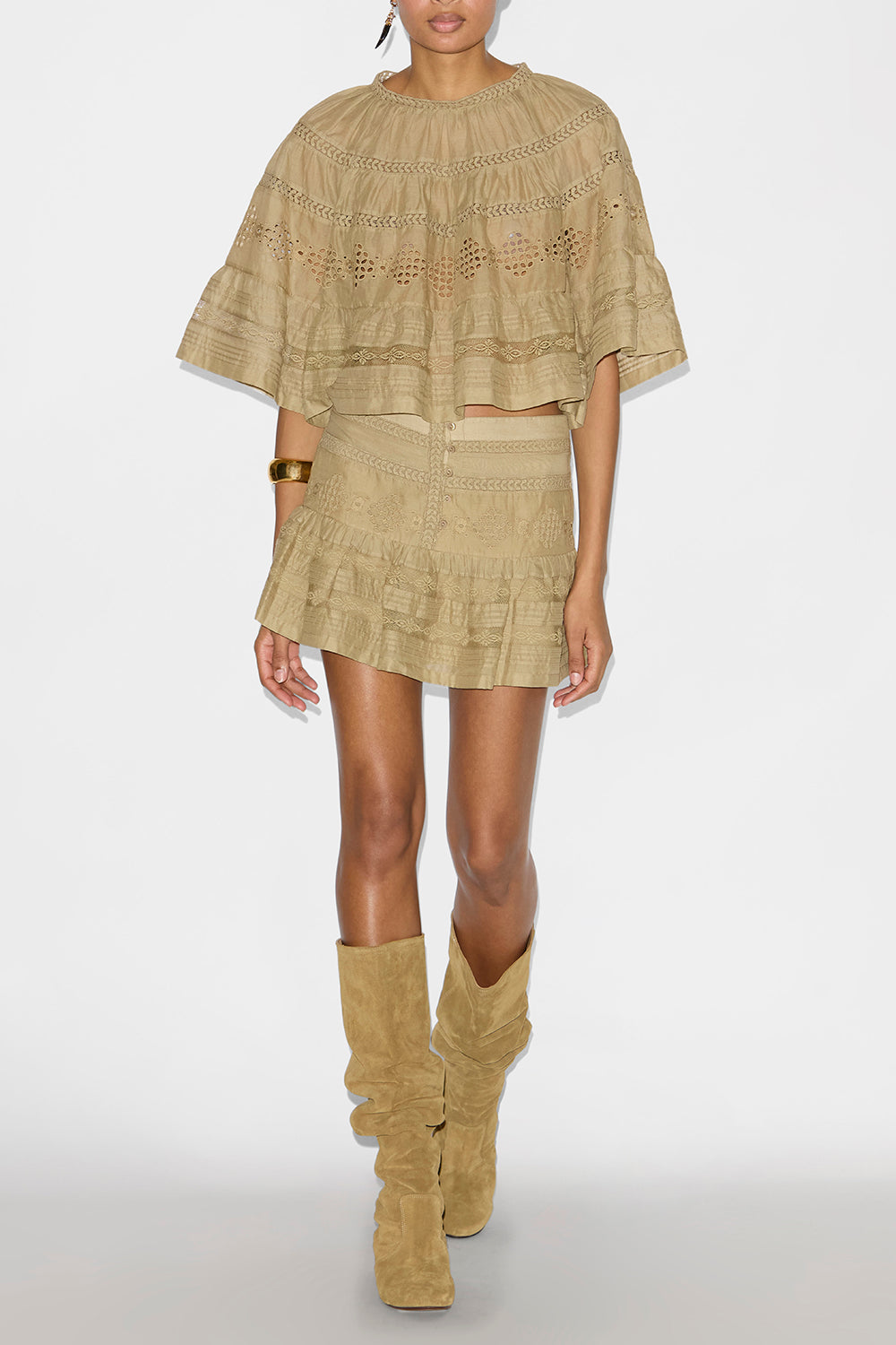 Dilama openwork cotton voile top - Light khaki - Woman - 2