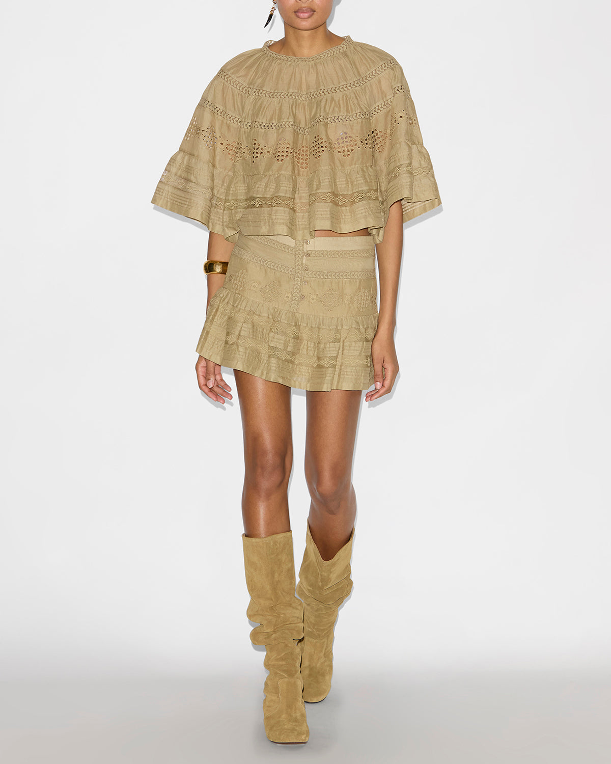 Top de gasa de algodón trabajado dilama - Light khaki - Woman - 1