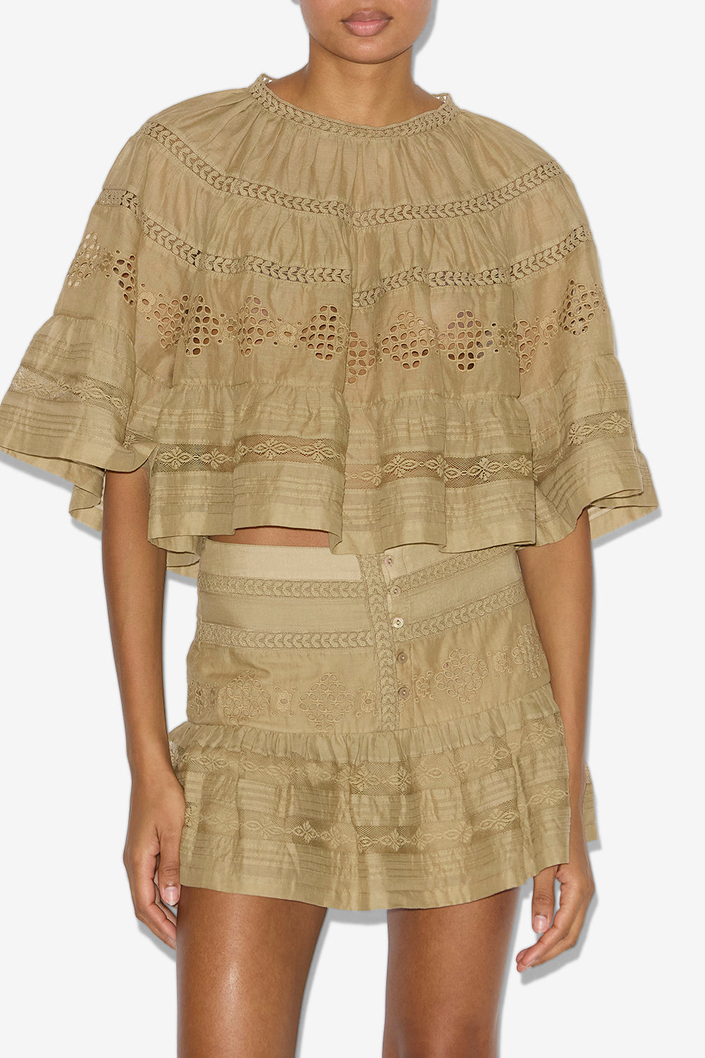 Dilama openwork cotton voile top - Light khaki - Woman - 4