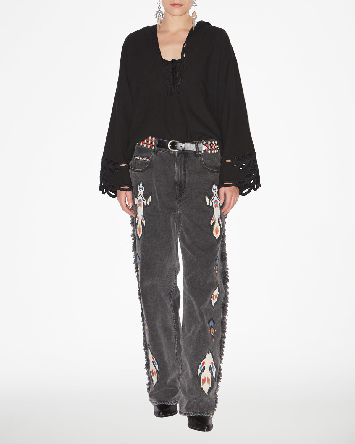 Top con bordado calado solvi - Negro lavado - Woman - 1