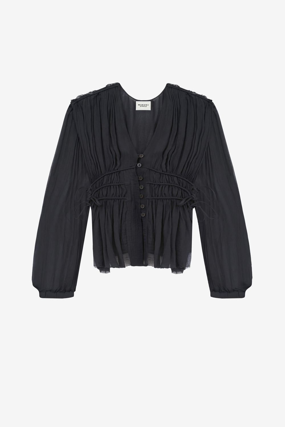 Axeline gathered muslin top - Black - Woman - 1