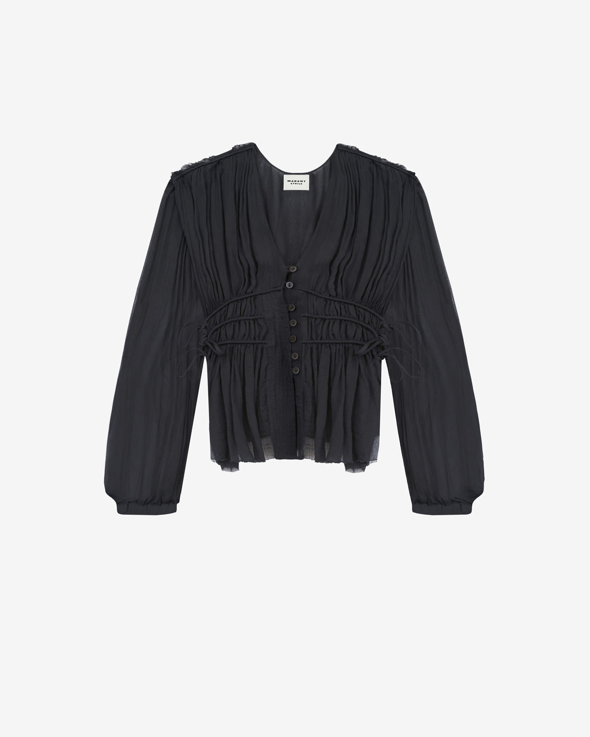 Axeline gathered muslin top - Black - Woman - 5