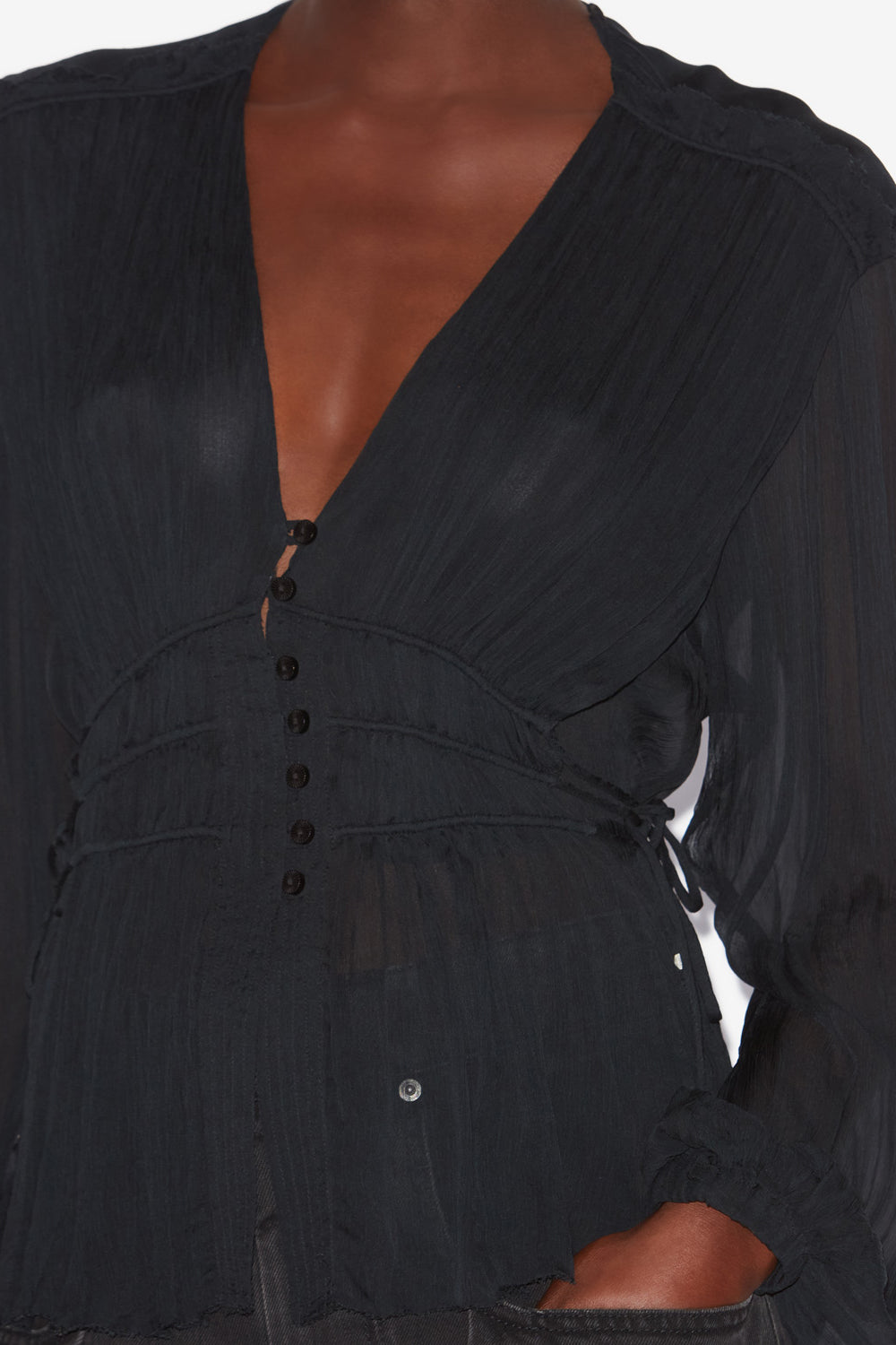 Axeline gathered muslin top - Black - Woman - 3