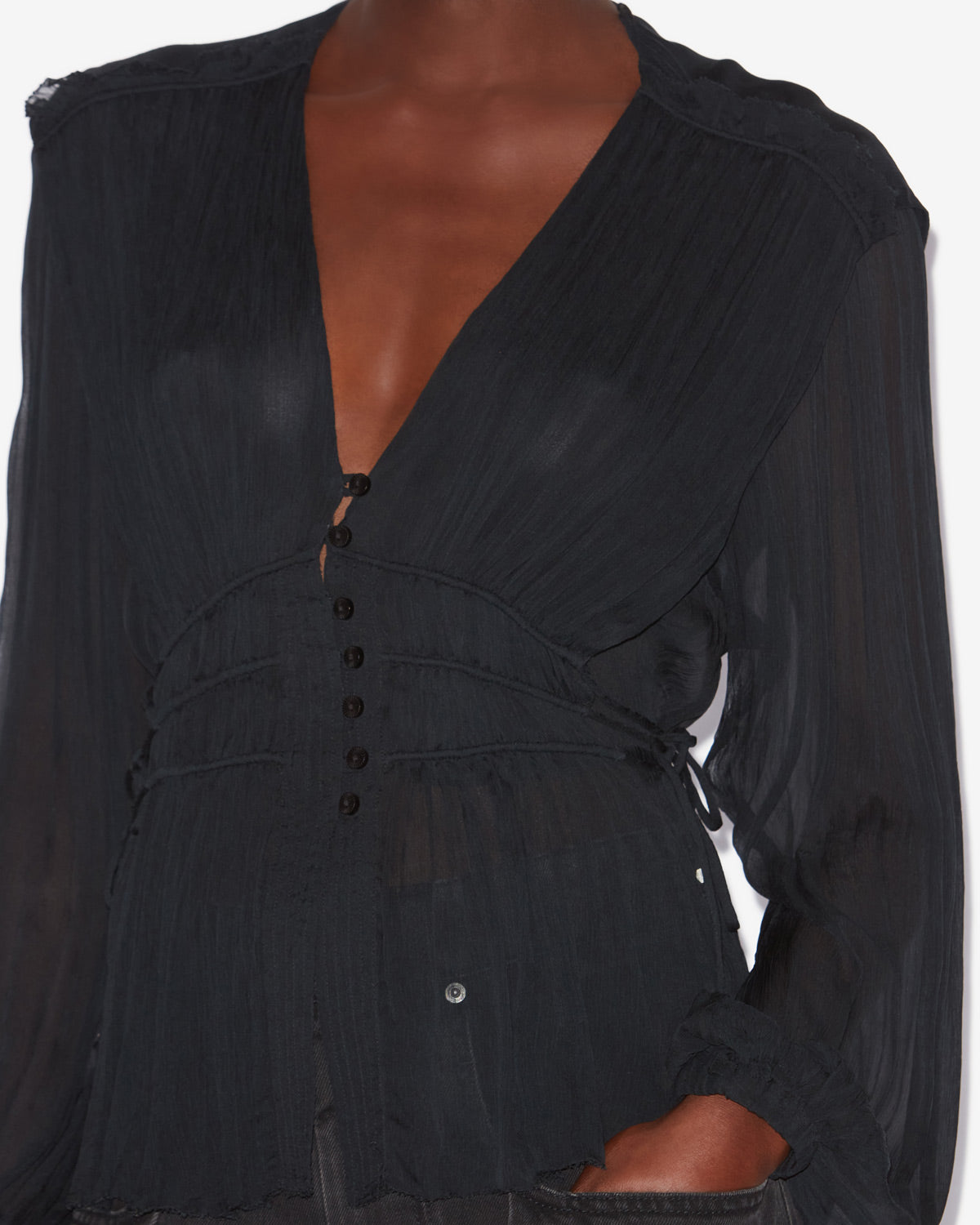 Axeline gathered muslin top - Black - Woman - 2