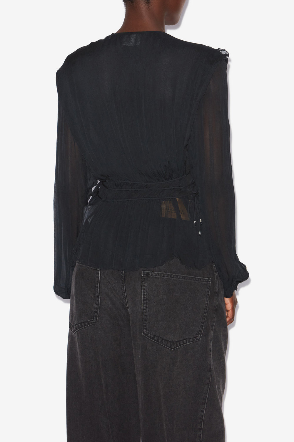 Axeline gathered muslin top - Black - Woman - 5