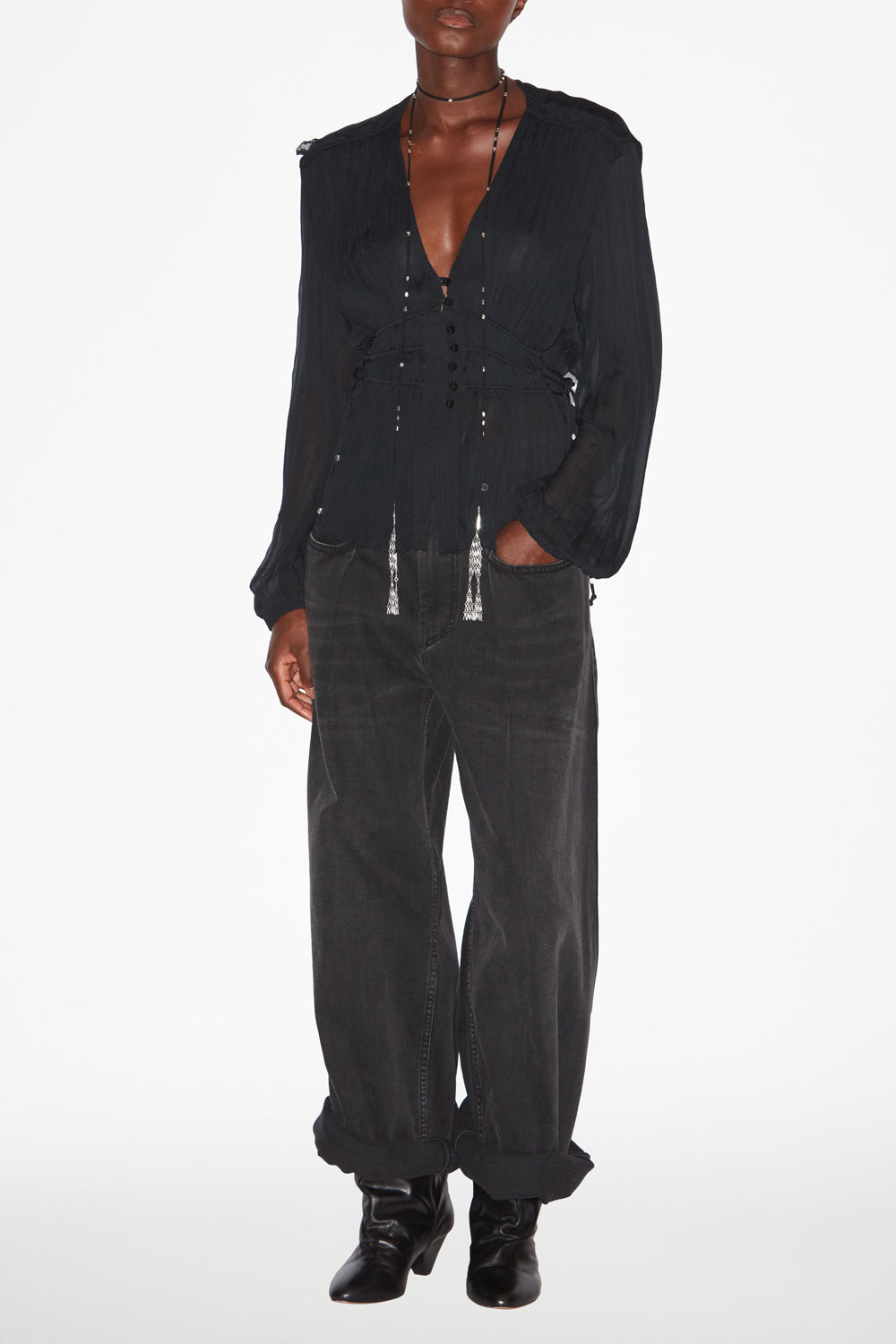 Axeline gathered muslin top - Black - Woman - 2