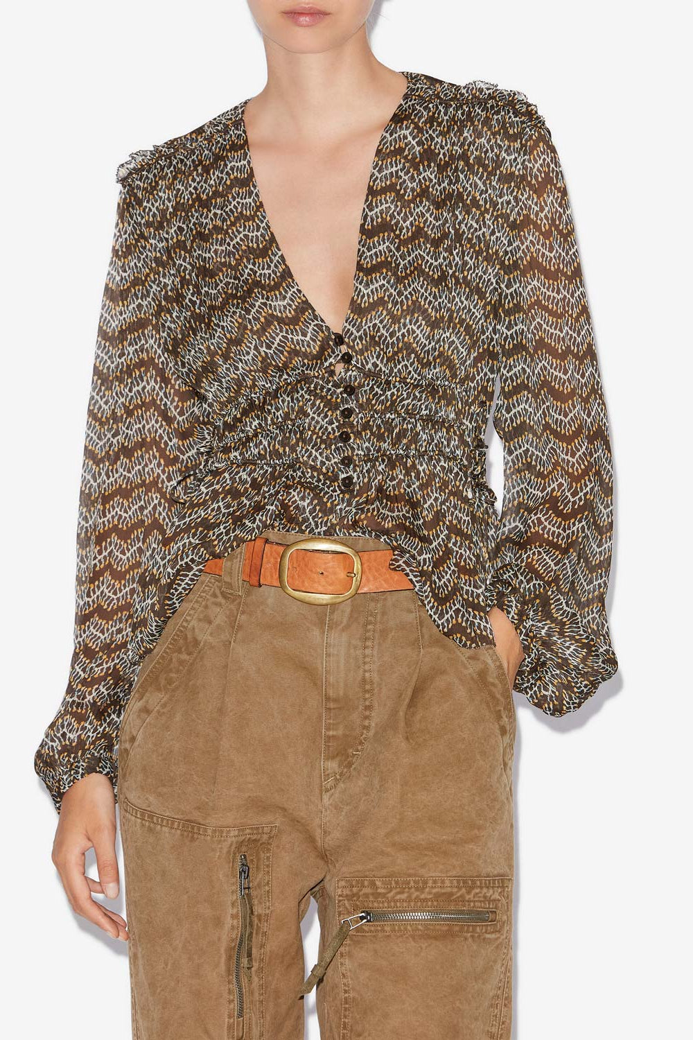 Axeline ギャザーシフォン トップス - ウォッシュドブラック - Woman - 4