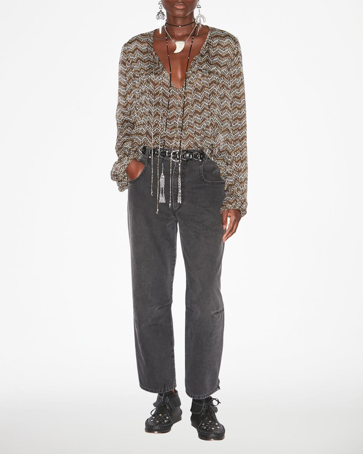 Advika プリント入りモスリン トップス - ウォッシュドブラック - Woman - 1