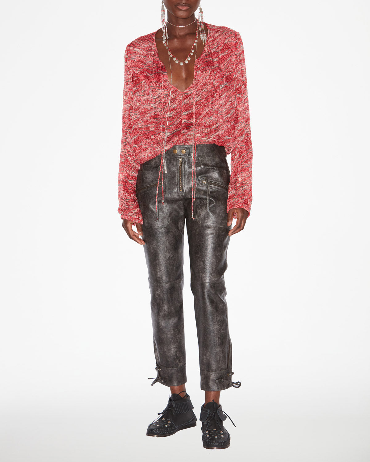 아드비카 프린트 시폰 탑 - 빨간색 - Woman - 1