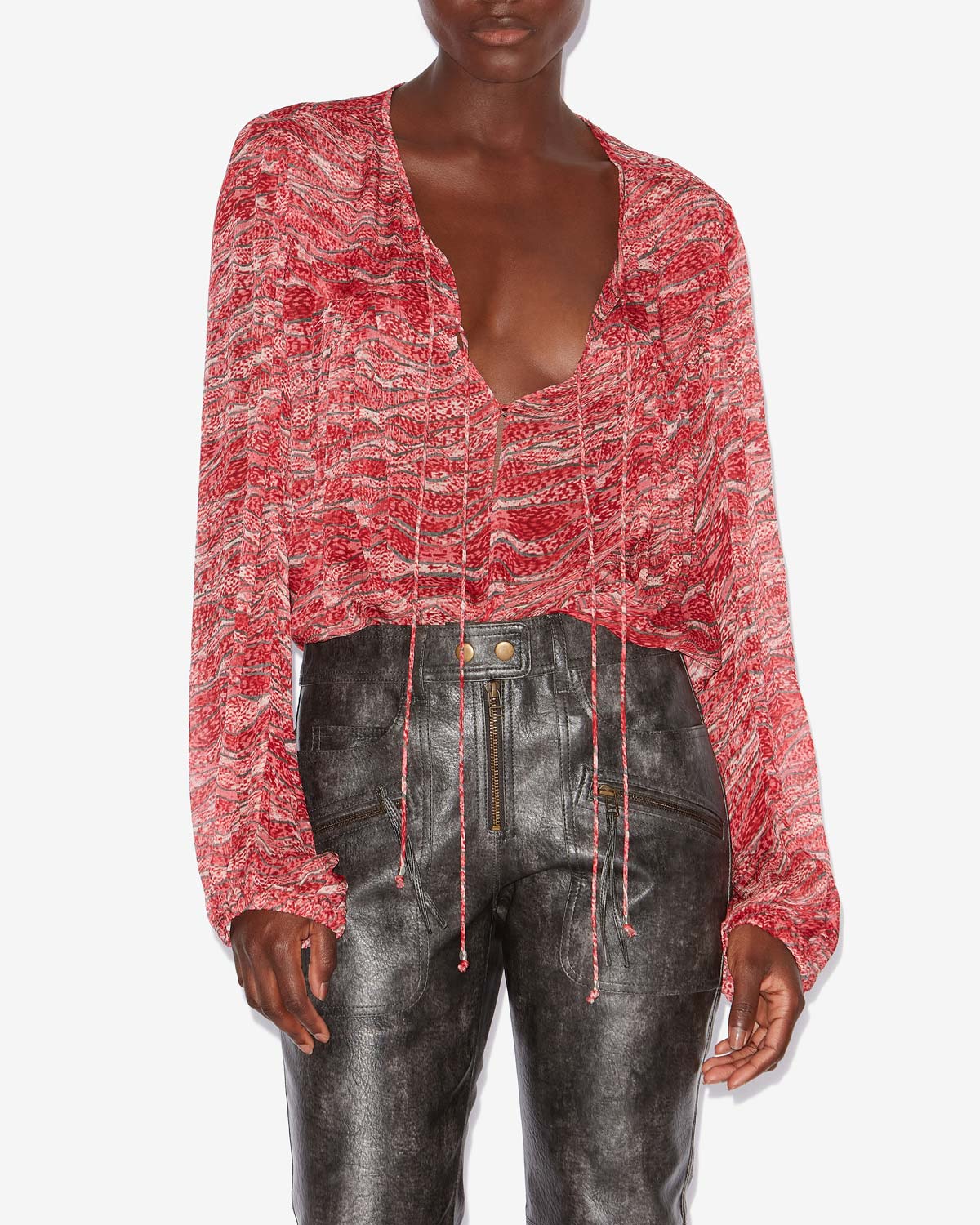 아드비카 프린트 시폰 탑 - 빨간색 - Woman - 3