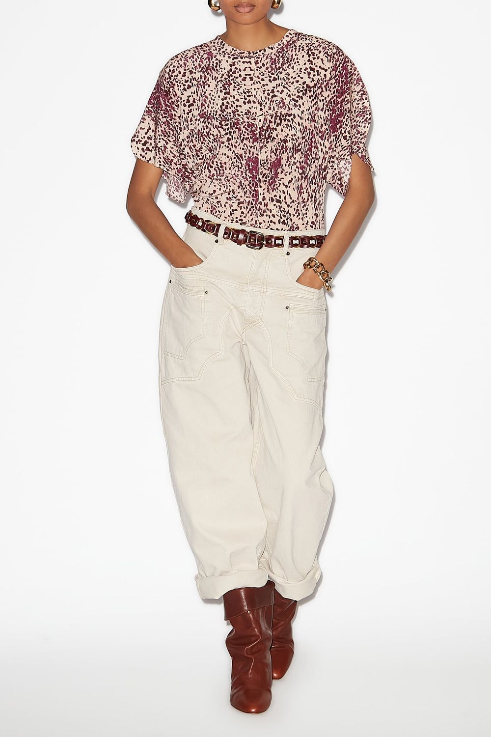 Top de seda estampada karlita - Purple-ecru - Woman - 2