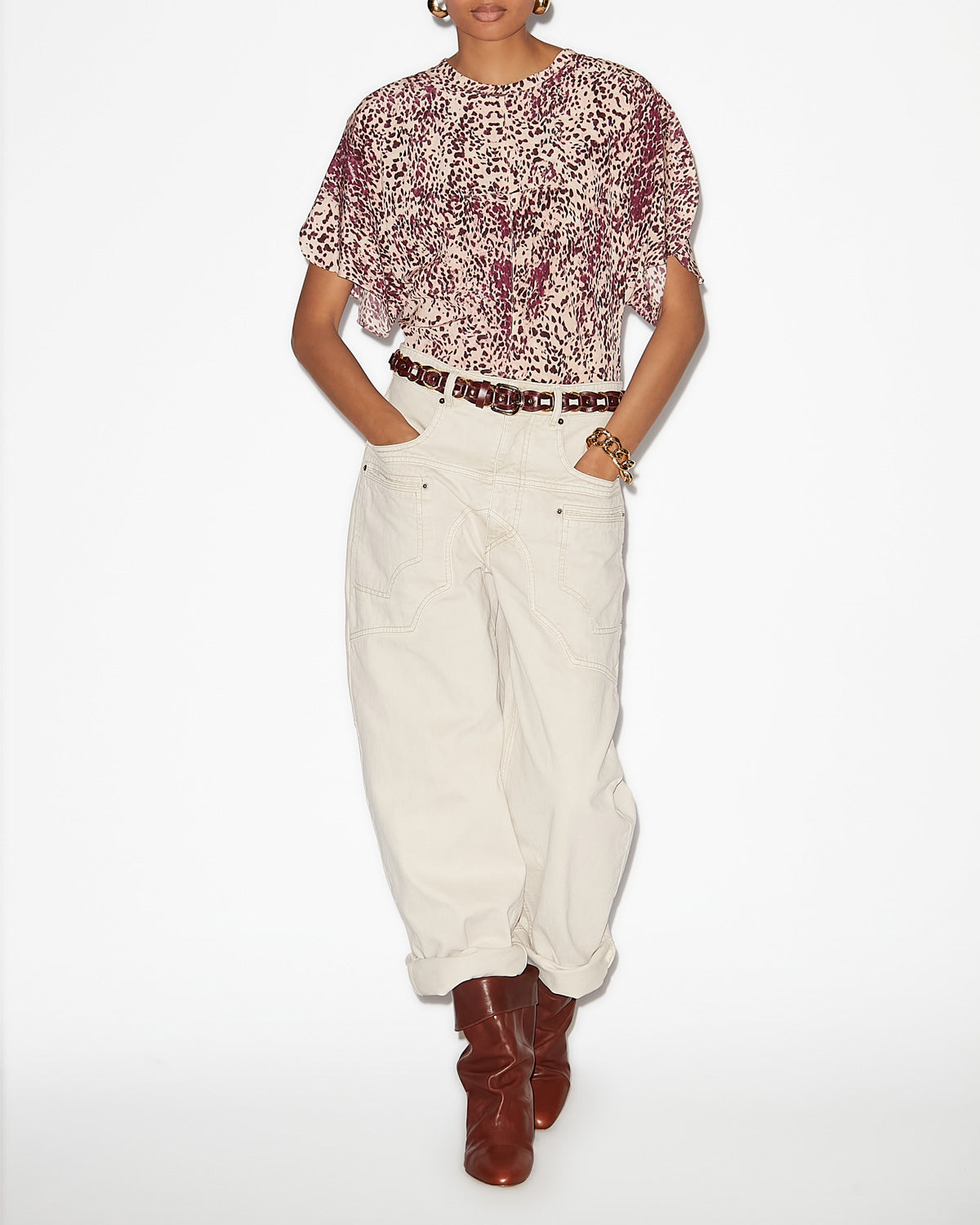 Top de seda estampada karlita - Purple-ecru - Woman - 1