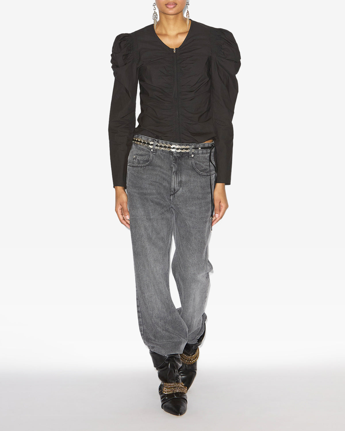 베나테아 빳빳한 면 소재의 지퍼 탑 - 검은색 - Woman - 1