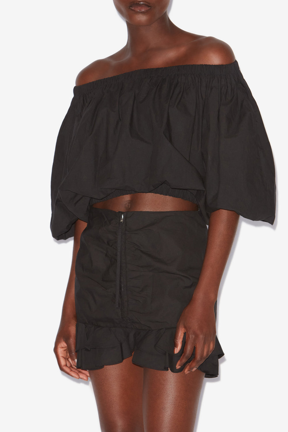 Bertille ball-shaped crisp cotton top - Black - Woman - 3