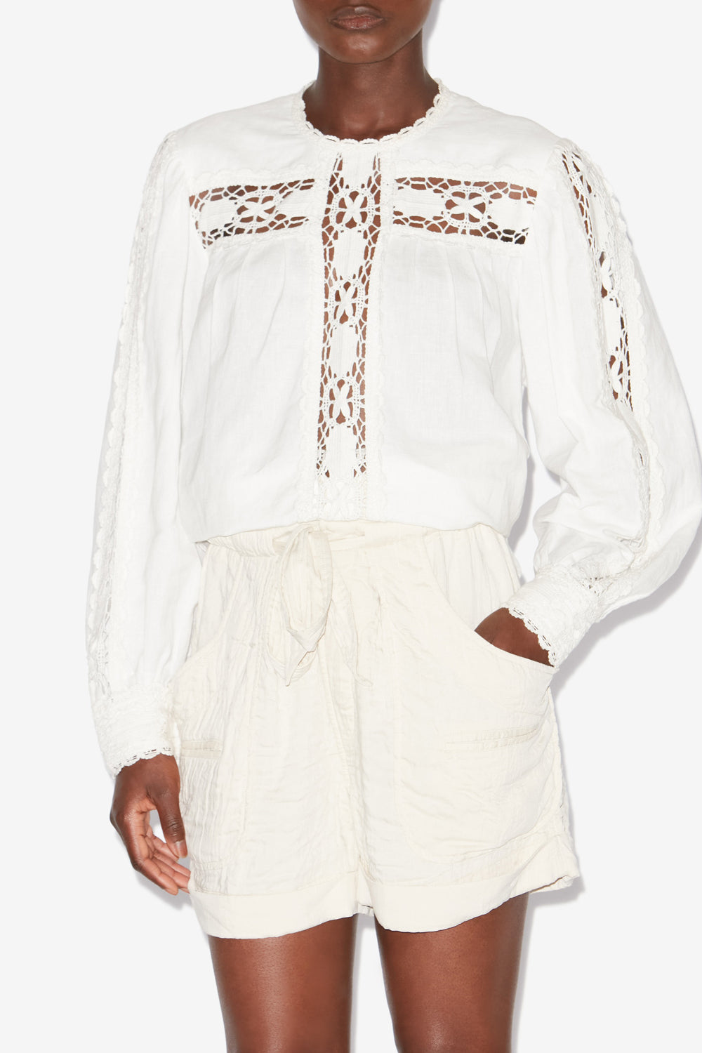 발미라 면과 리넨 혼방 블라우스 - 하얀색 - Woman - 4