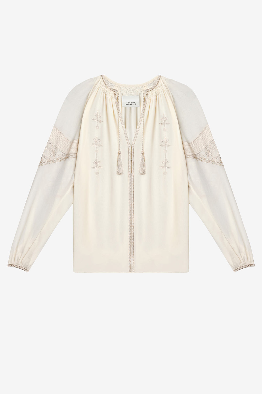 Blusa oris de crepé georgette bordada - Crudo - Woman - 1