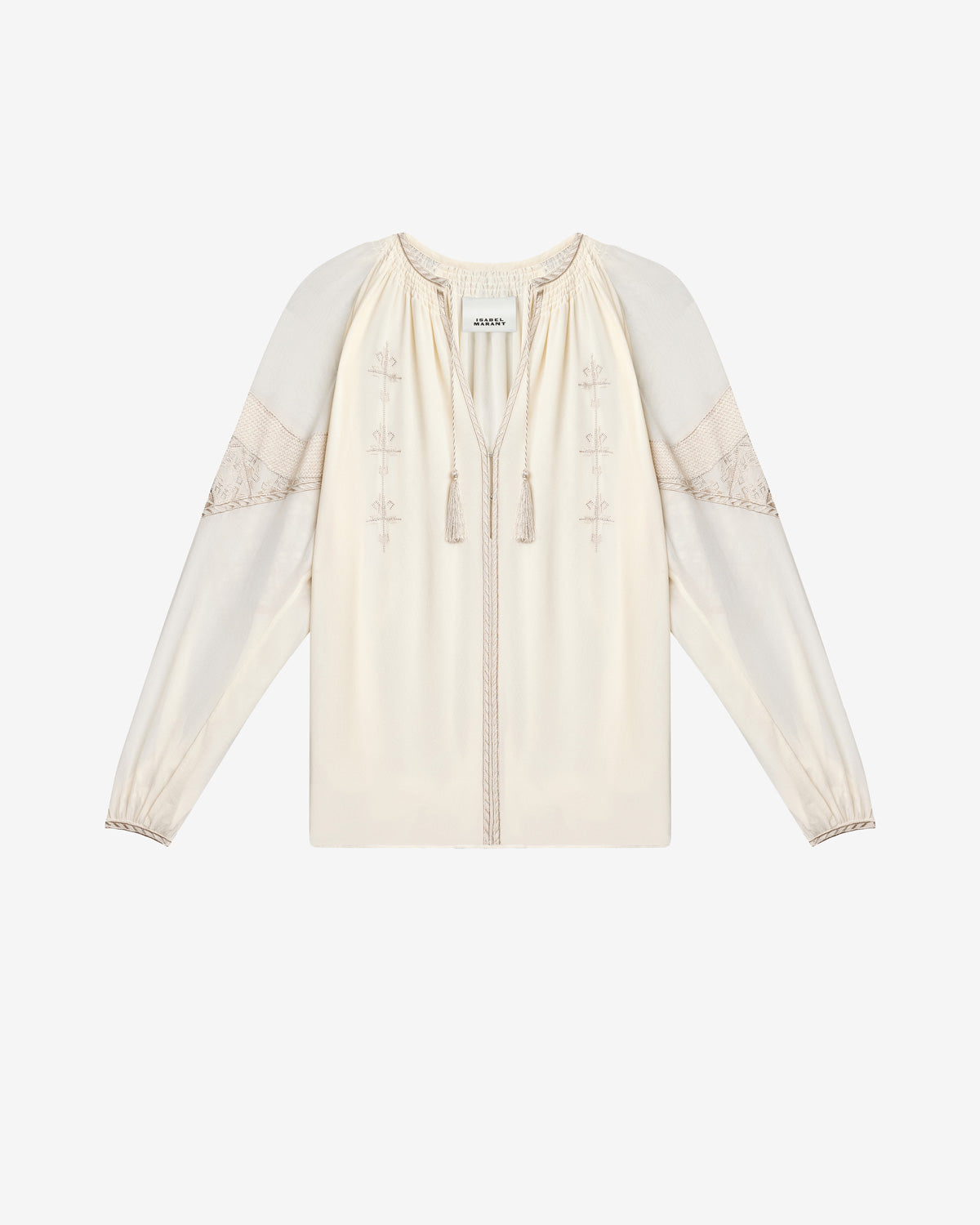 Blusa oris de crepé georgette bordada - Crudo - Woman - 1