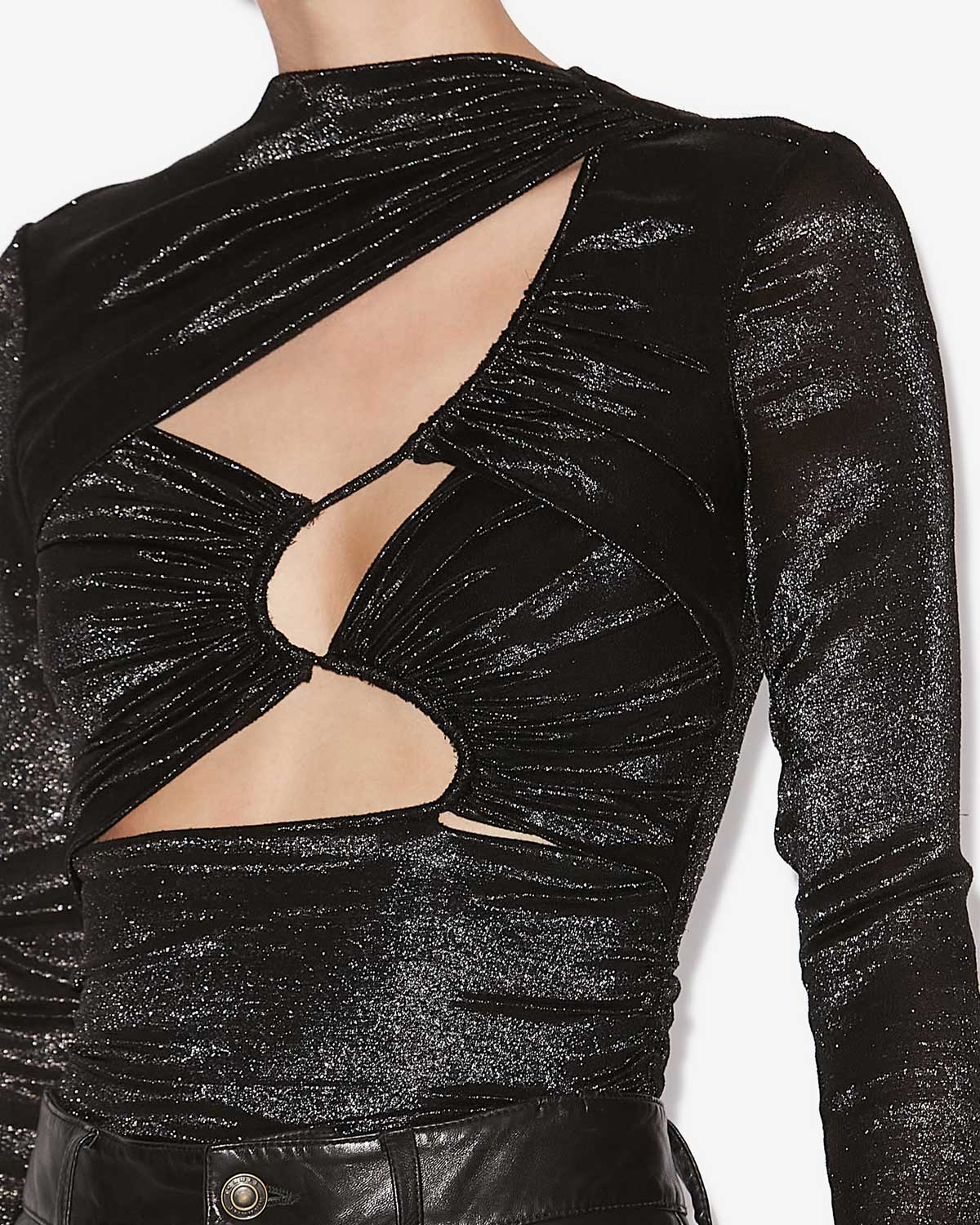 Top drapeado de seda y lúrex rose - Negro - Woman - 2