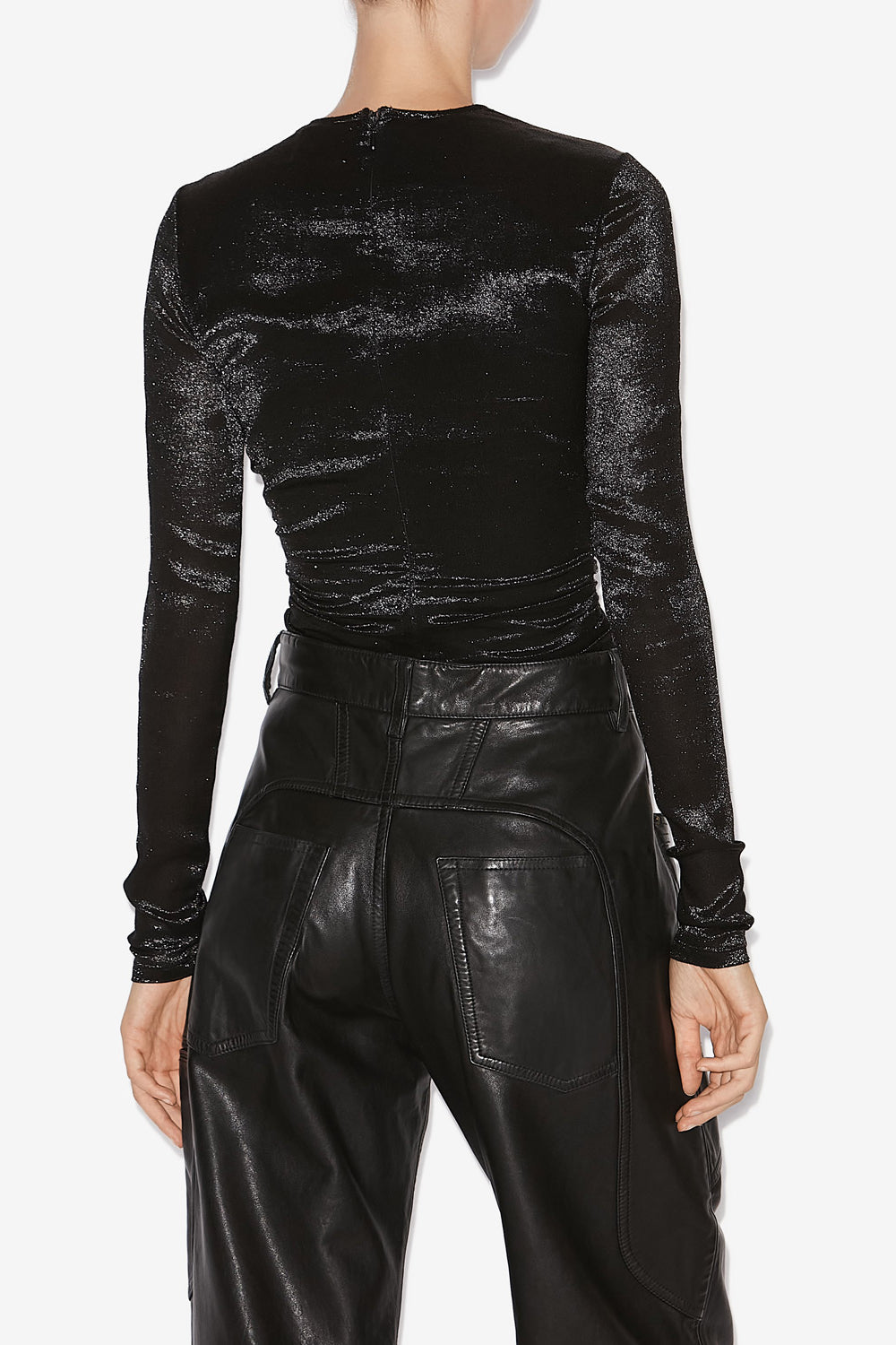 Top drapeado de seda y lúrex rose - Negro - Woman - 5