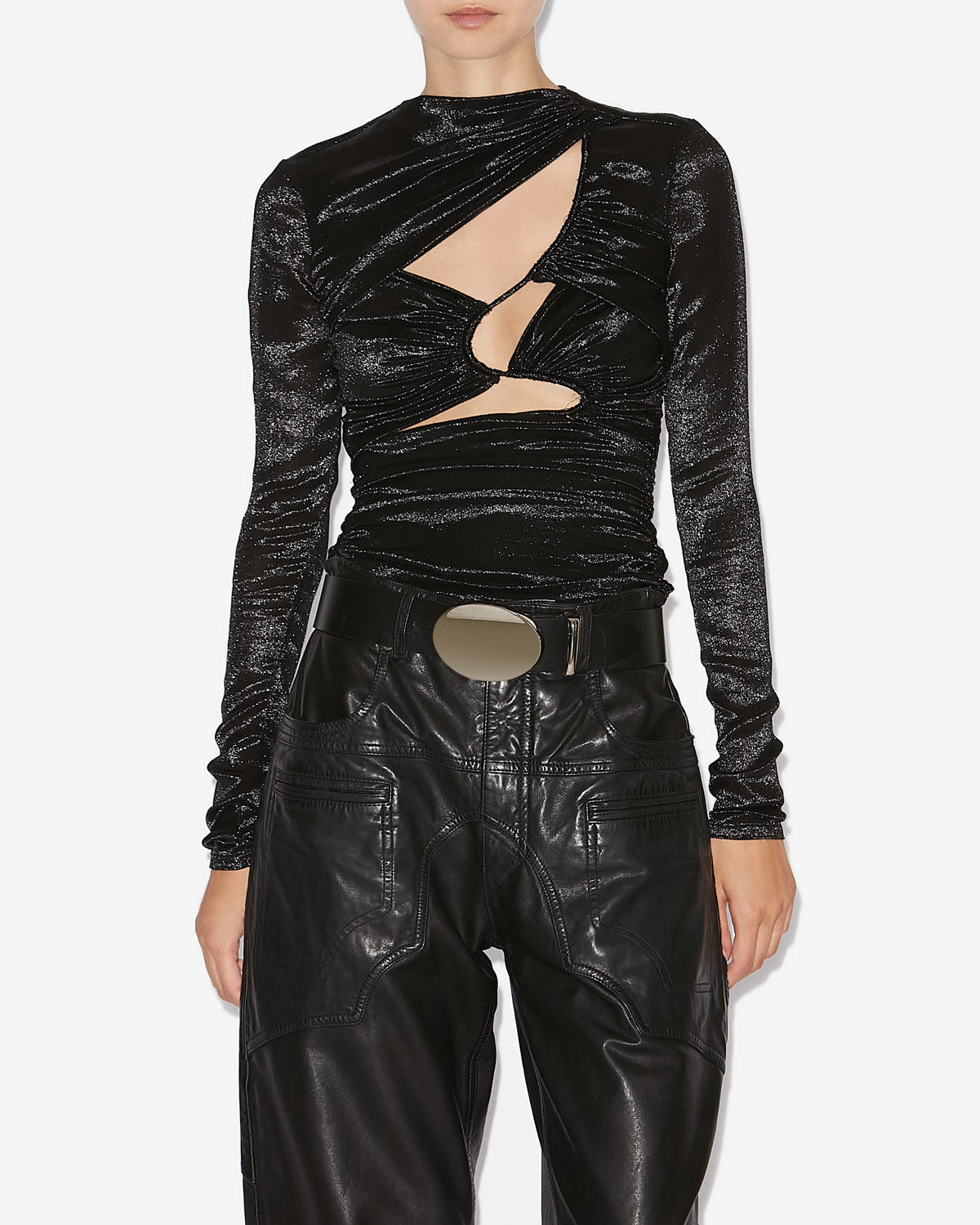 Top drapeado de seda y lúrex rose - Negro - Woman - 3