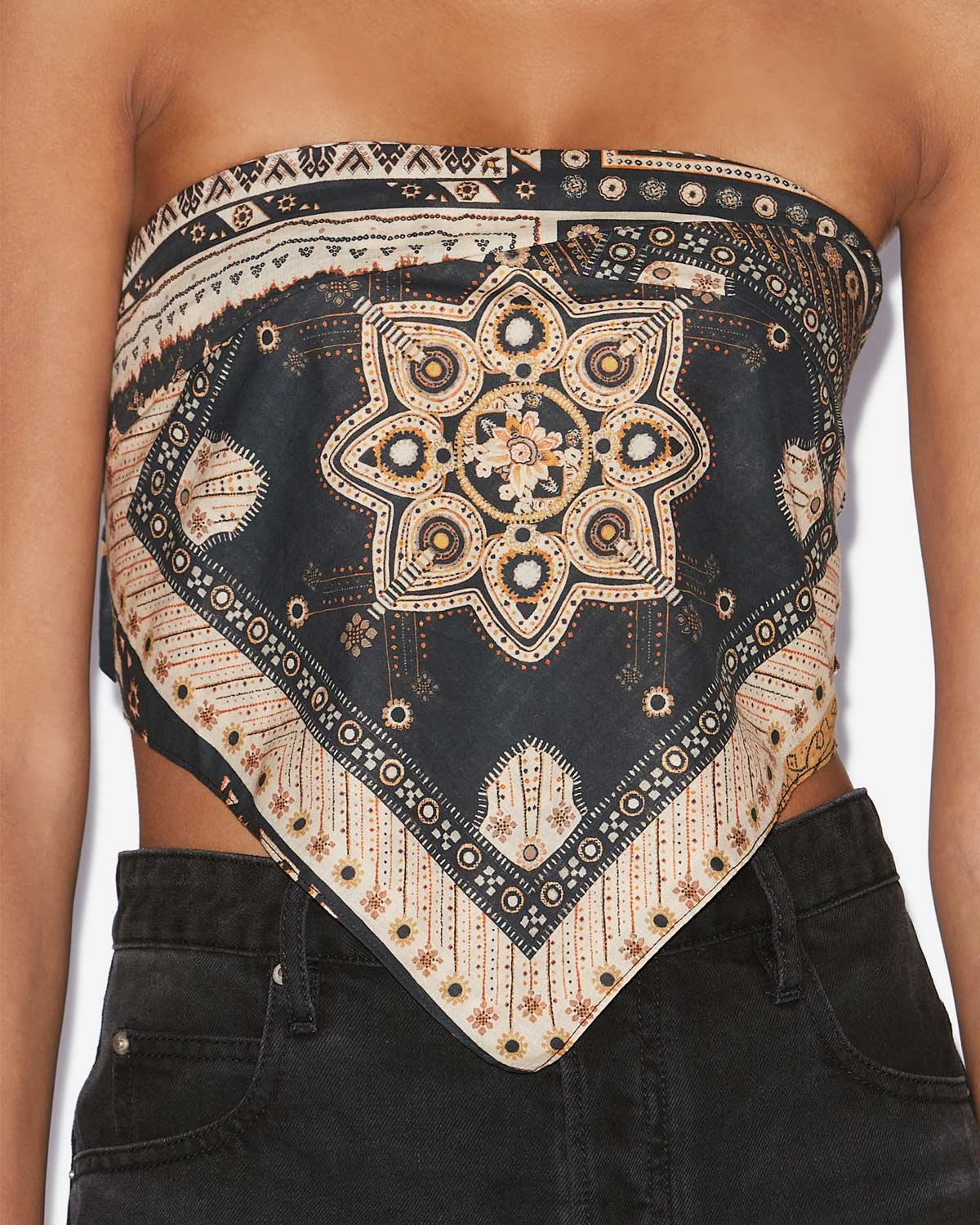 Top feyza aus bedrucktem baumwollvoile - Black-ochre - Woman - 2