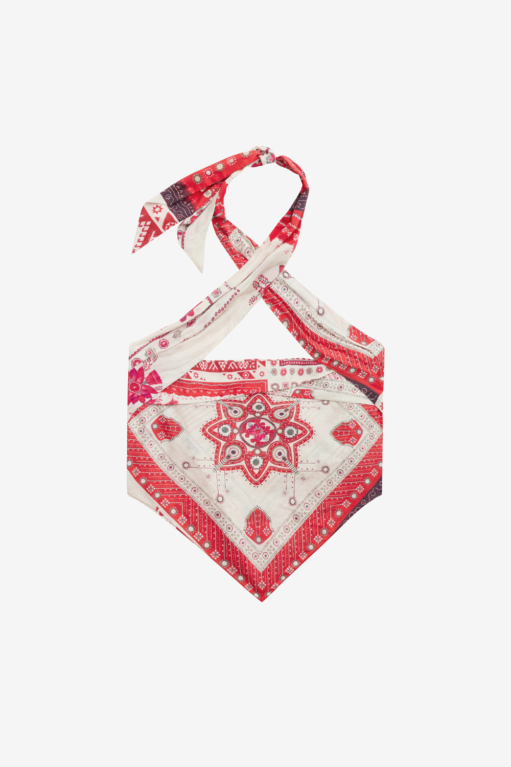 Top de seda de algodón estampado feyza - Red and ecru - Woman - 1