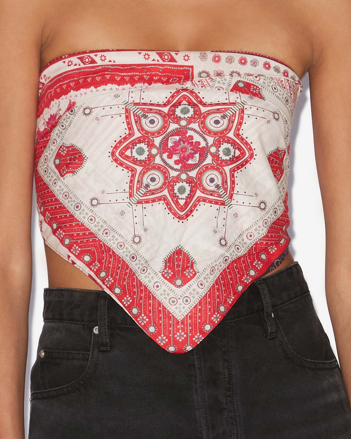 Top de seda de algodón estampado feyza - Red and ecru - Woman - 2