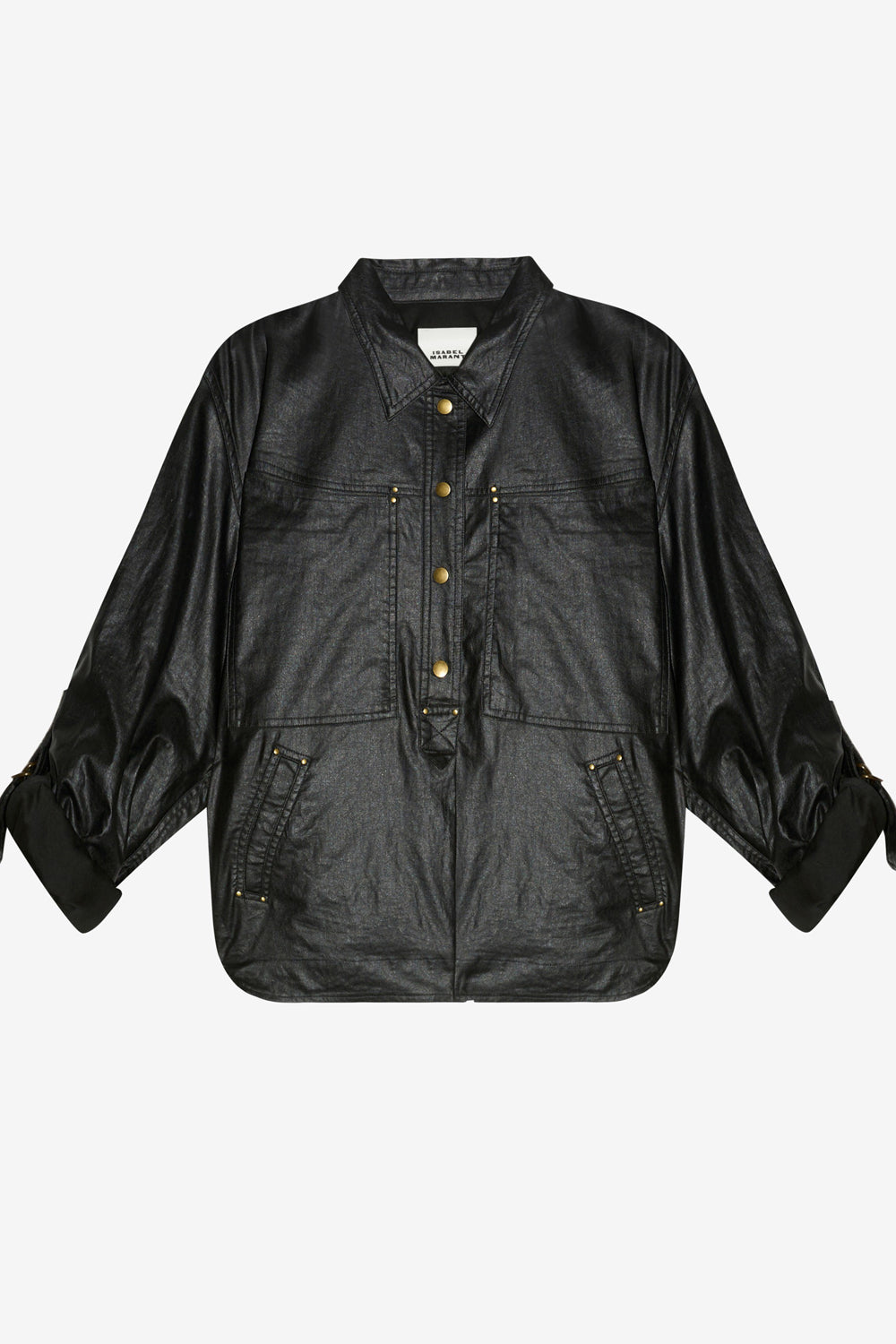 Camisa de lino revestida florida - Negro - Woman - 1