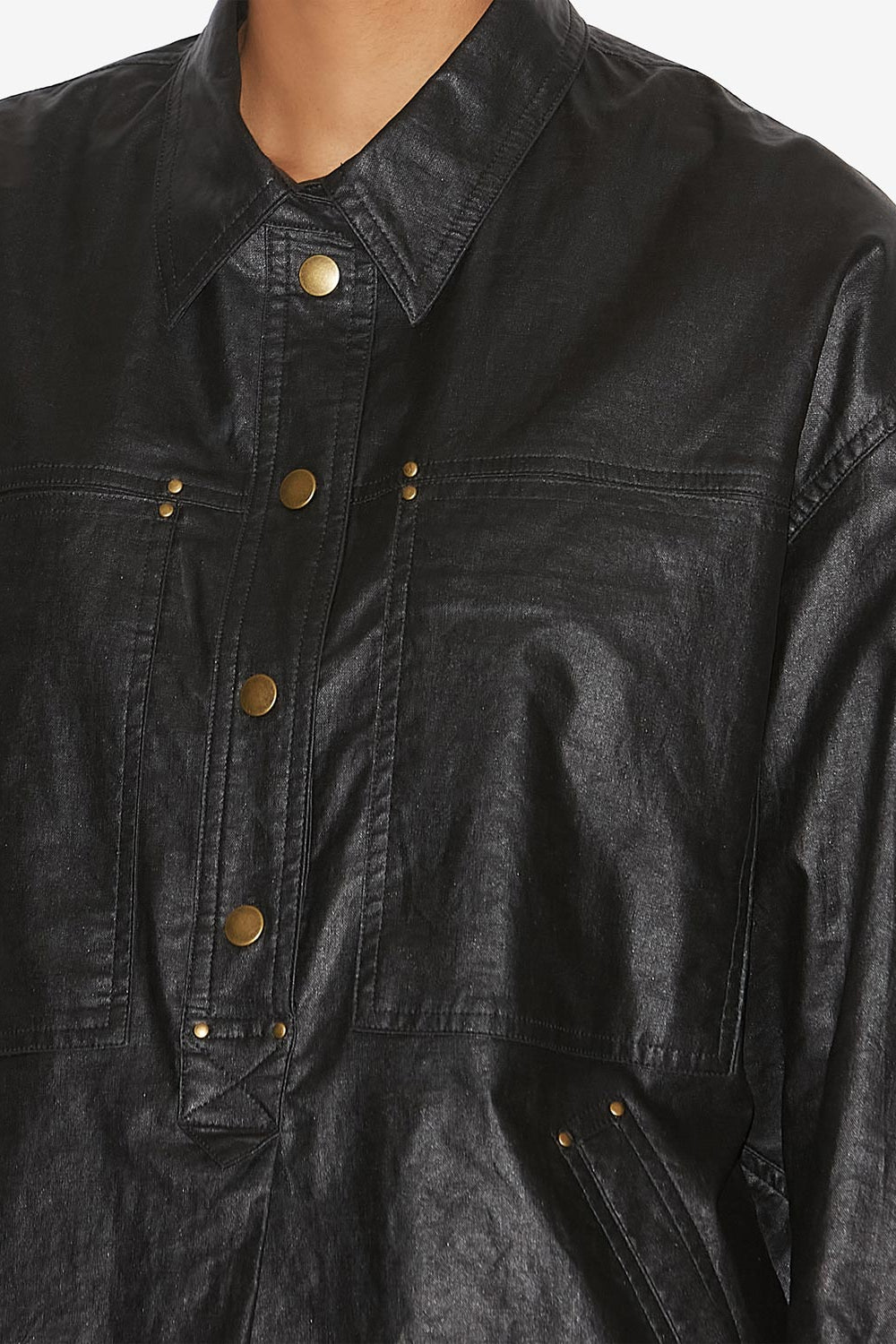 Camisa de lino revestida florida - Negro - Woman - 3