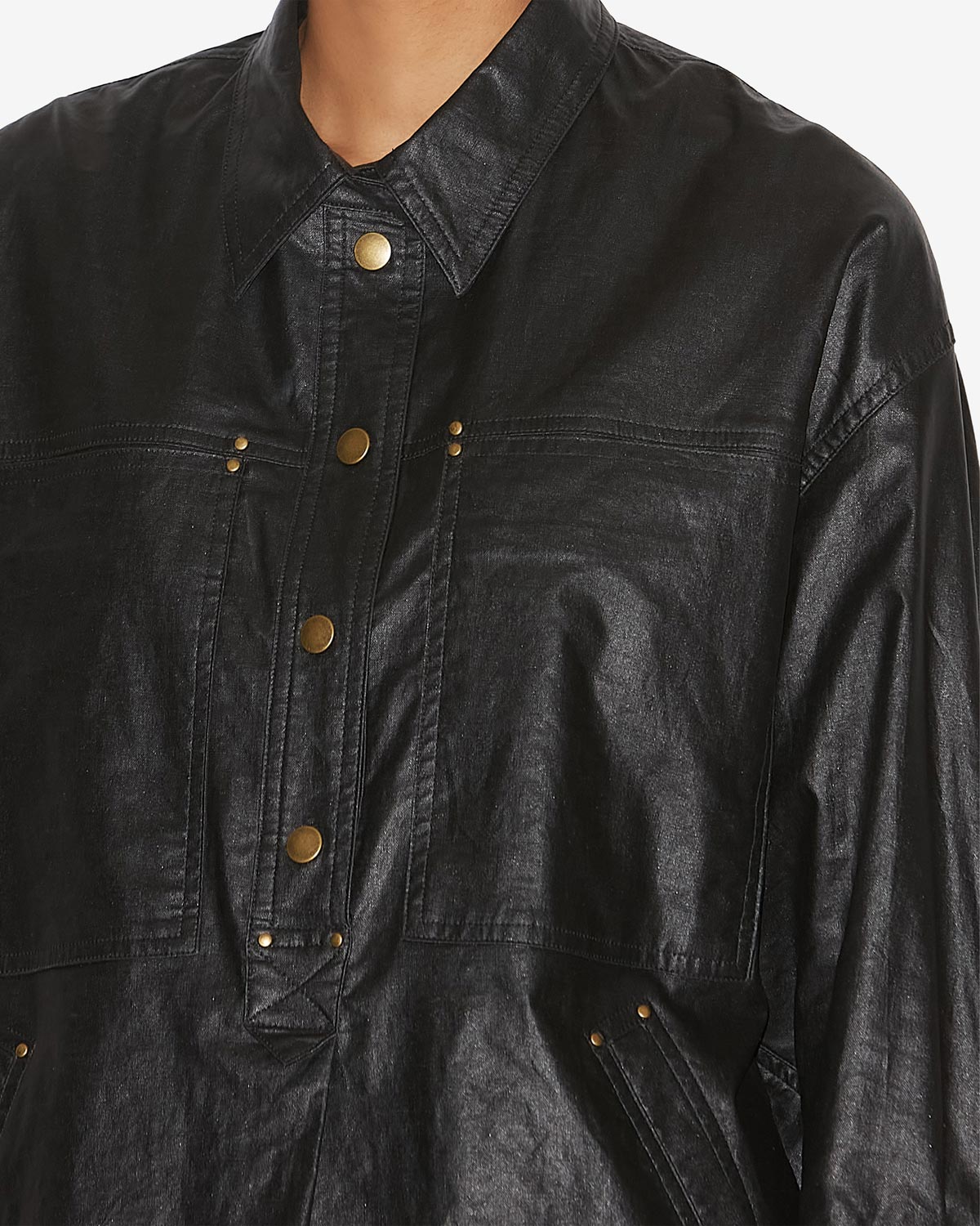 Camisa de lino revestida florida - Negro - Woman - 2