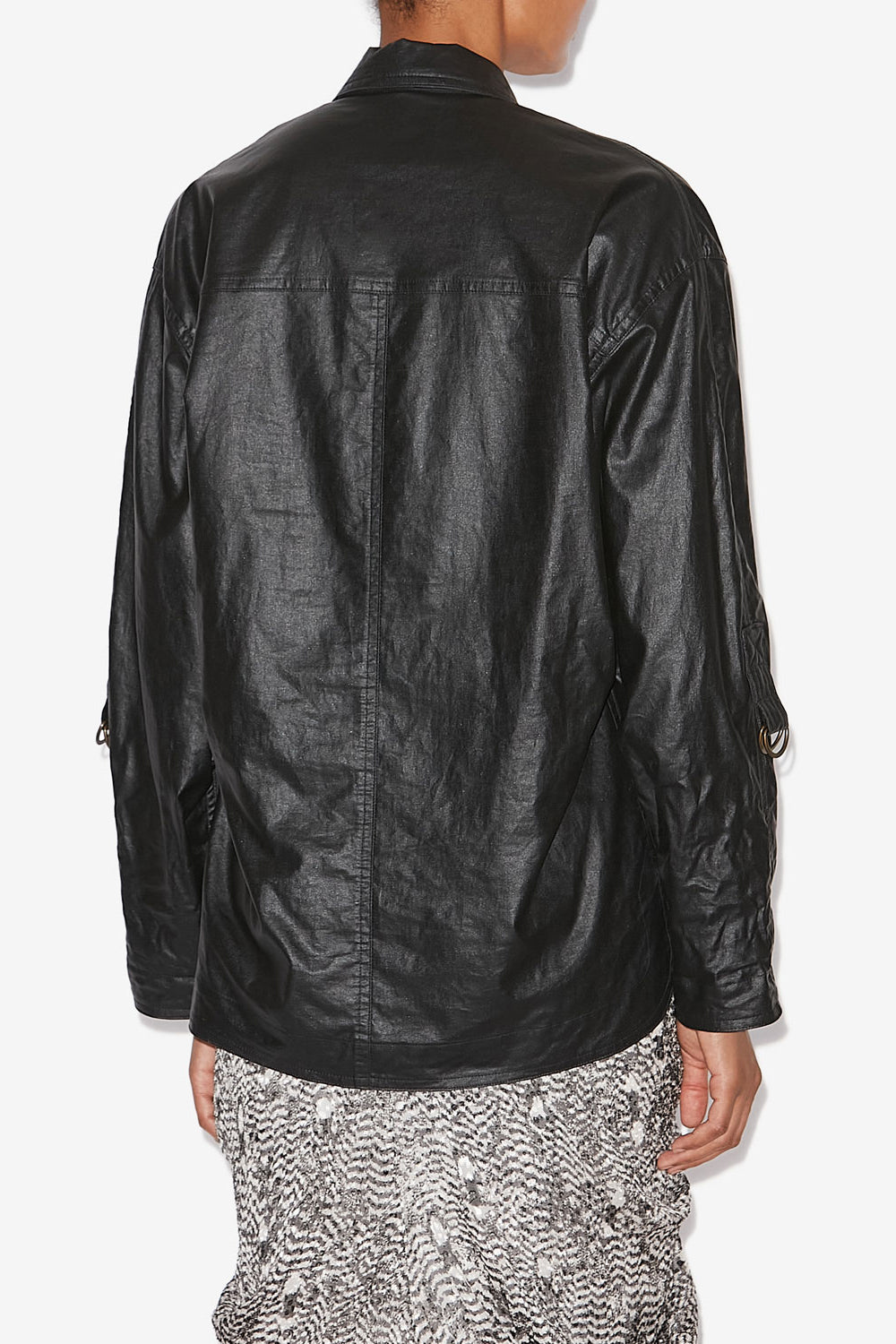 Camisa de lino revestida florida - Negro - Woman - 5