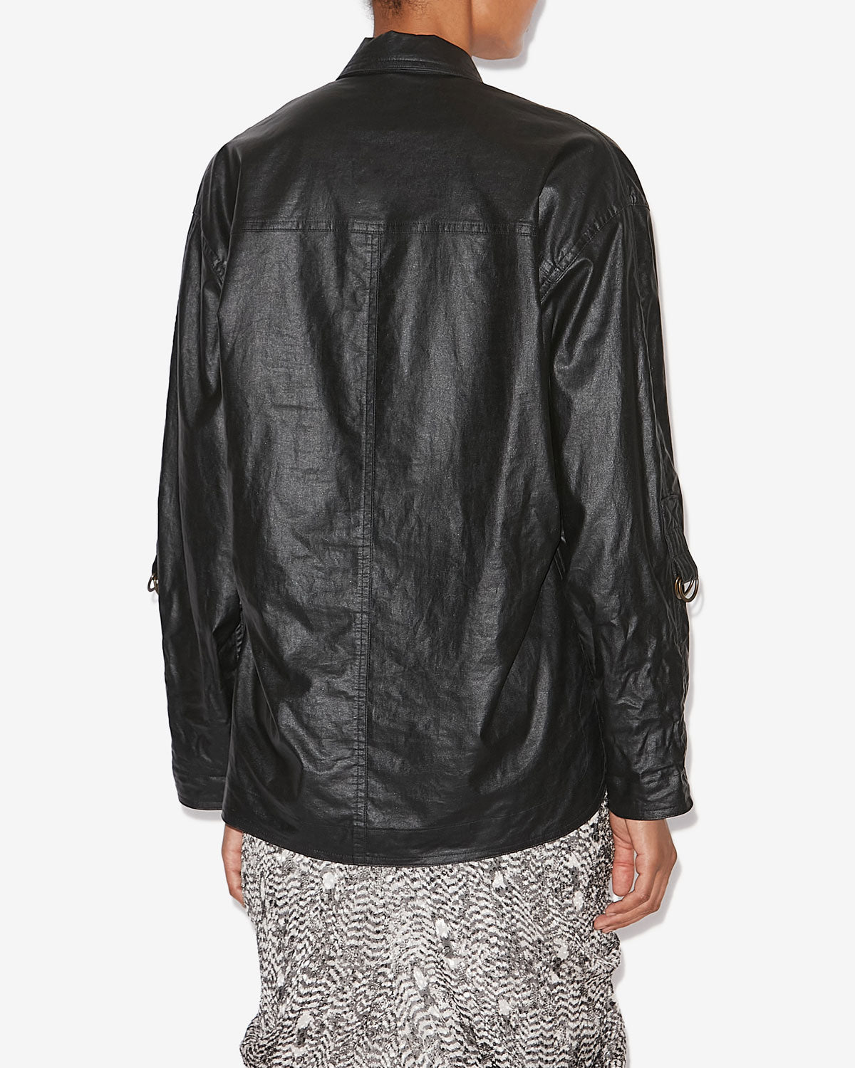 Camisa de lino revestida florida - Negro - Woman - 4