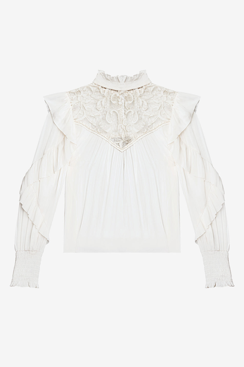 Blouse fluide seila à dentelle et volants - Écru - Woman - 1