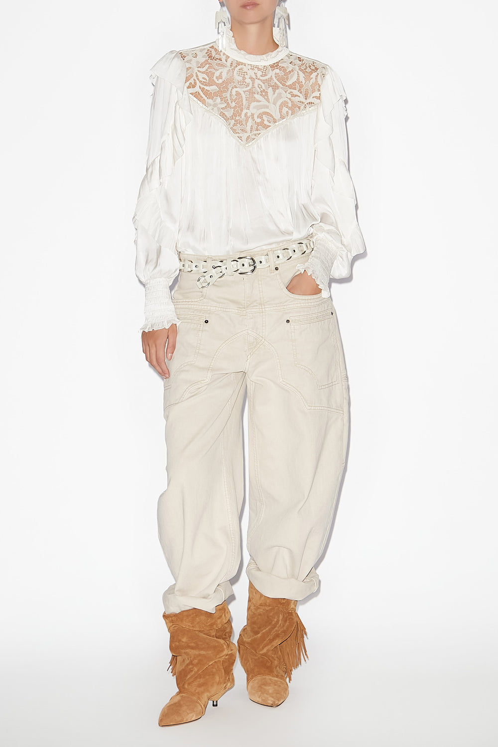 Blouse fluide seila à dentelle et volants - Écru - Woman - 2