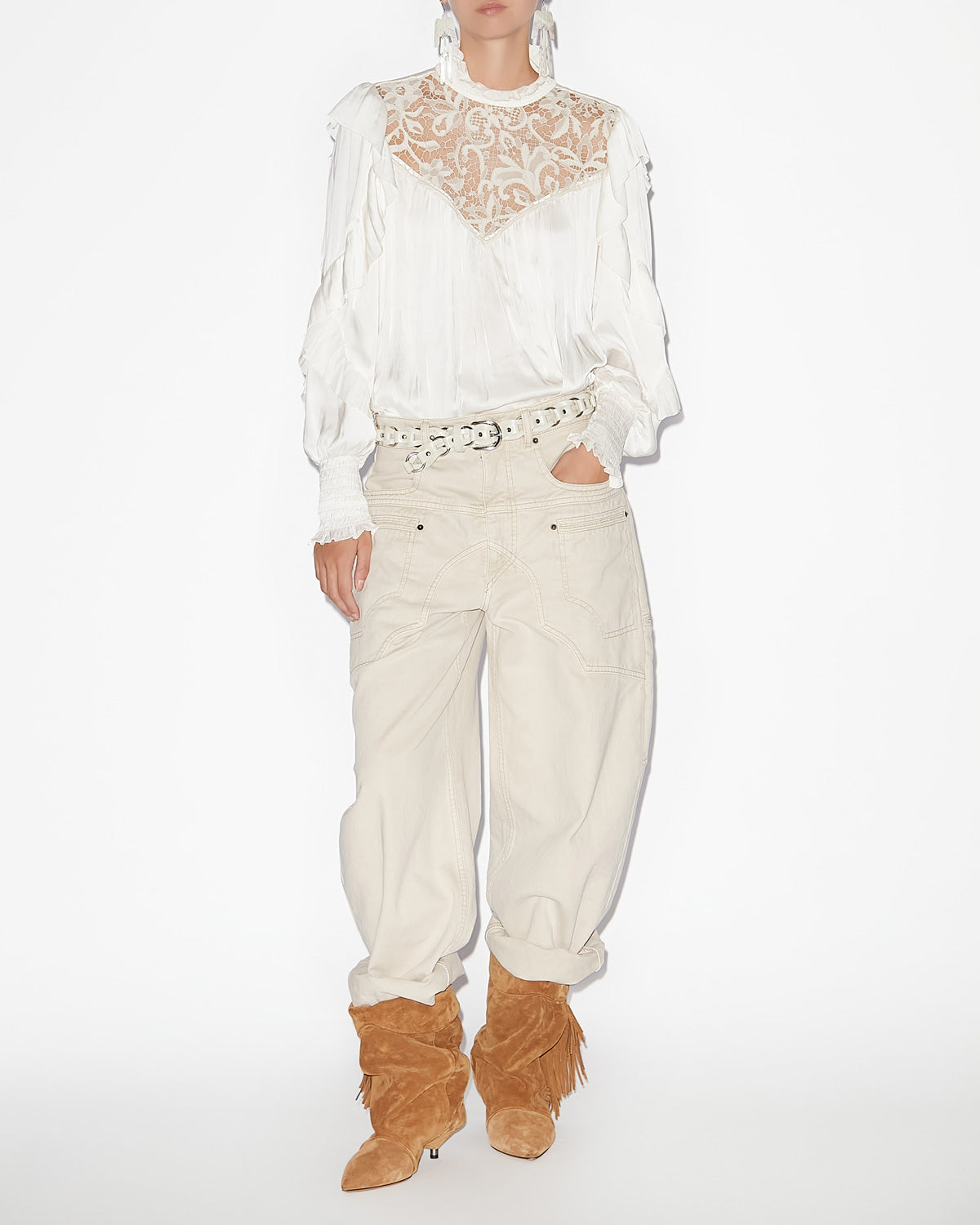 Blouse fluide seila à dentelle et volants - Écru - Woman - 1