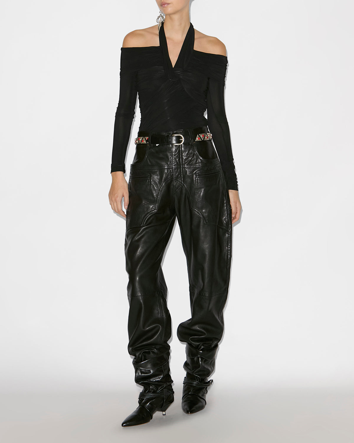 Top drapeado en punto jersey liso vonda - Negro - Woman - 1