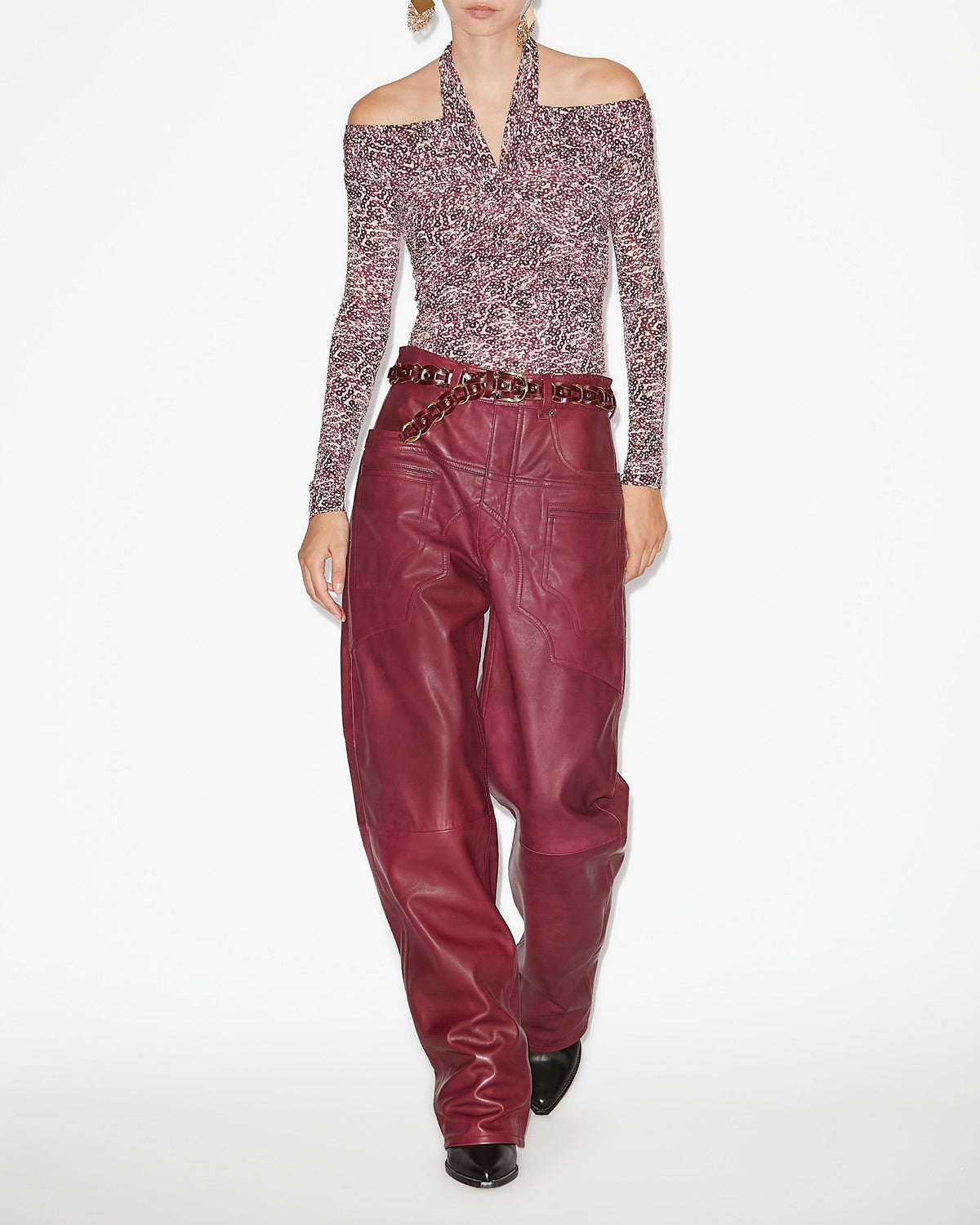 Top drapeado en punto jersey estampado vonda - Purple-ecru - Woman - 1