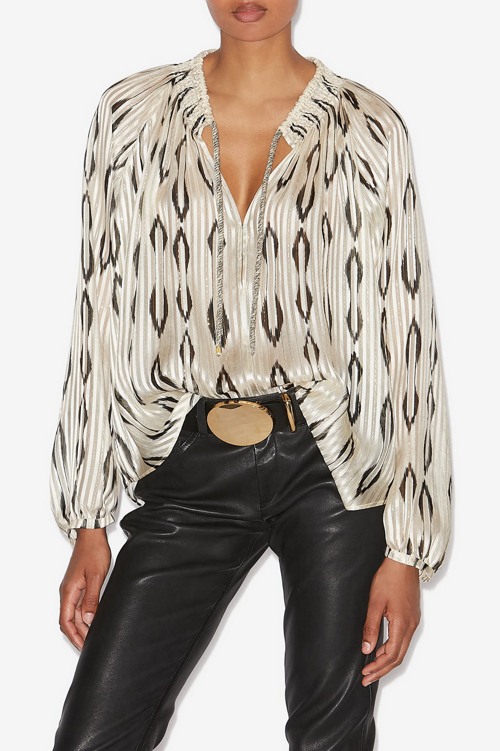 Blusa de seda con motivo gráfico syra - Ecru and black - Woman - 4