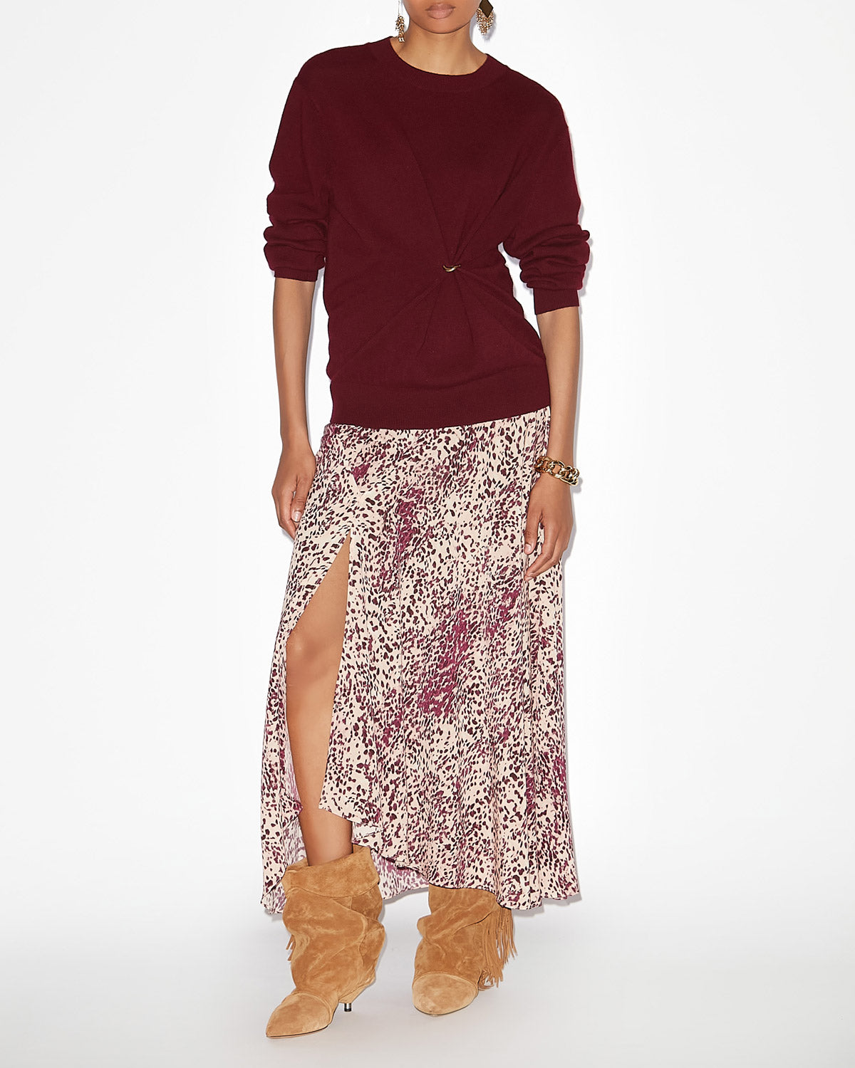 Sakura long printed silk skirt - Purple-ecru - Woman - 1