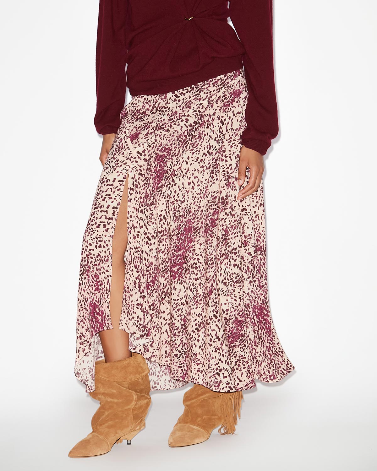 Sakura long printed silk skirt - Purple-ecru - Woman - 3