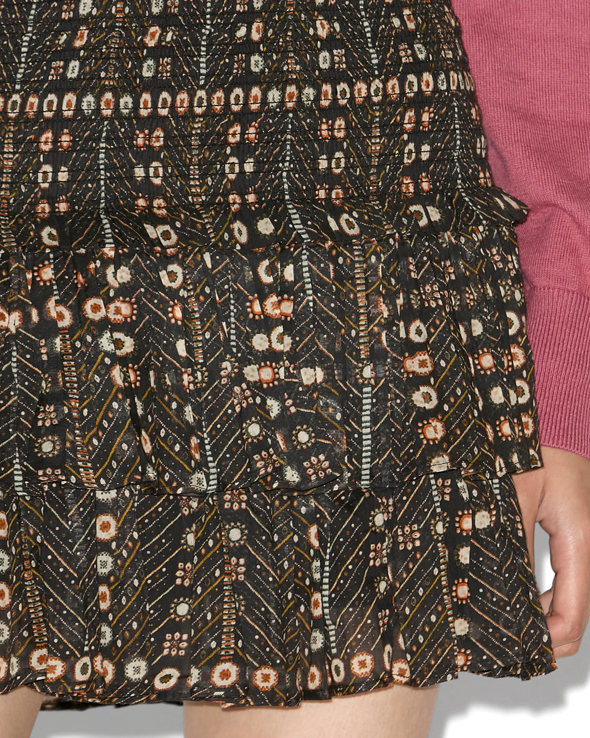 Naomi printed smocked cotton voile skirt - Black - Woman - 2