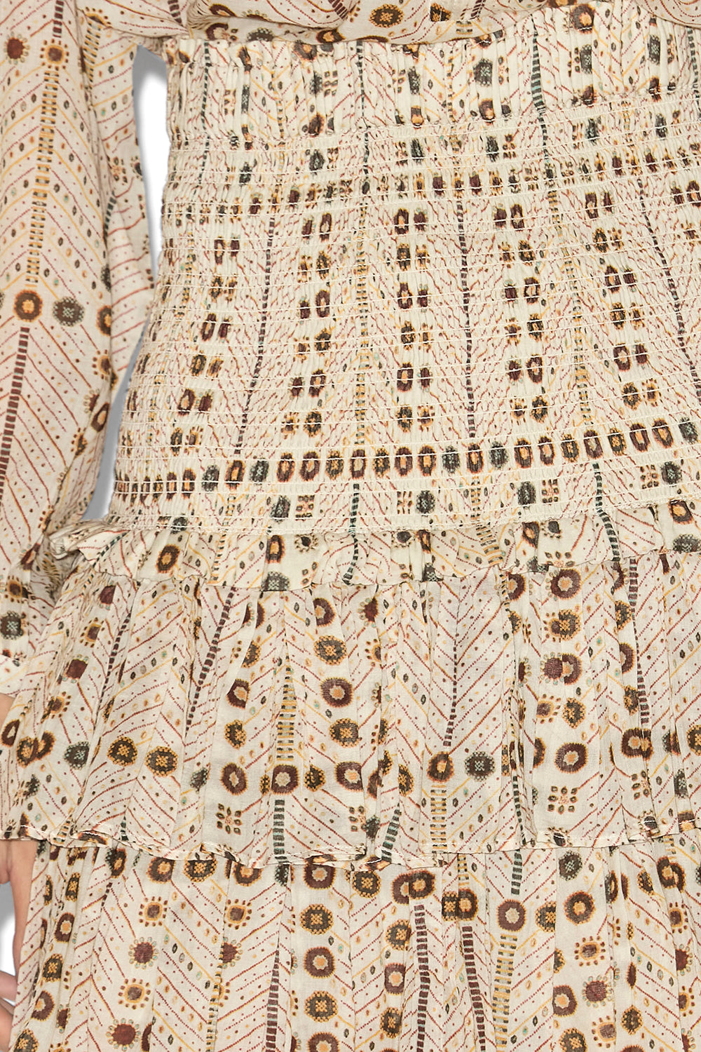 Gonna naomi in voile di cotone con stampa e punto smock - Ecru - Woman - 3