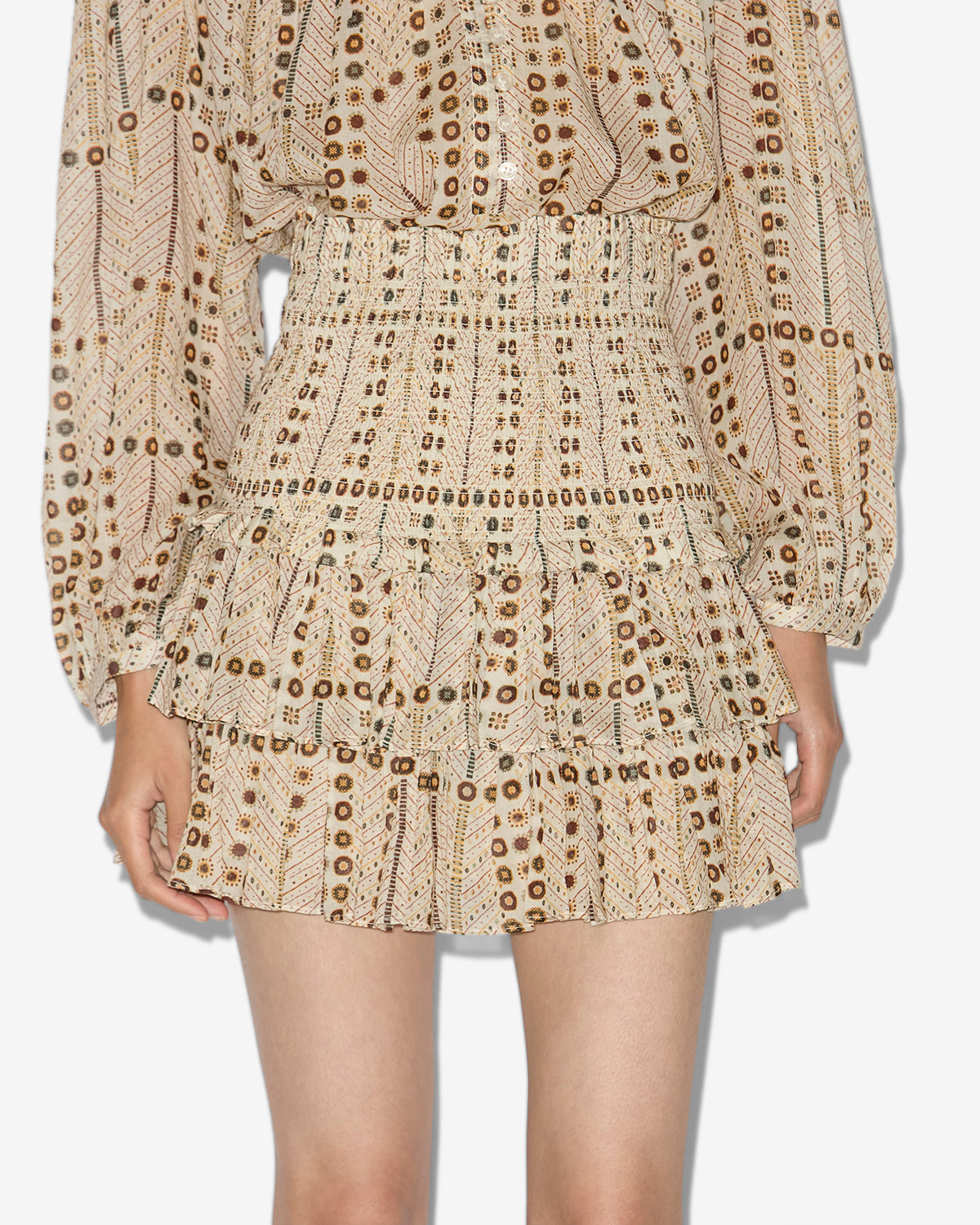 Jupe naomi en voile de coton smocké imprimé  - Écru - Woman - 3