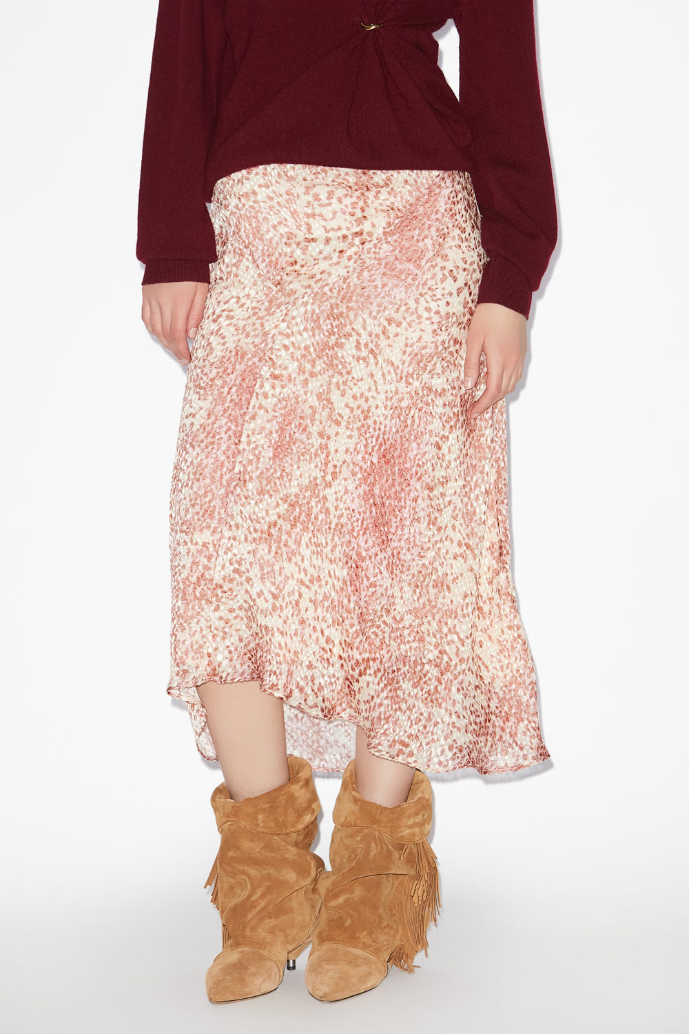 Gonna midi lisanne in velluto dévoré - Light red/ecru - Woman - 4