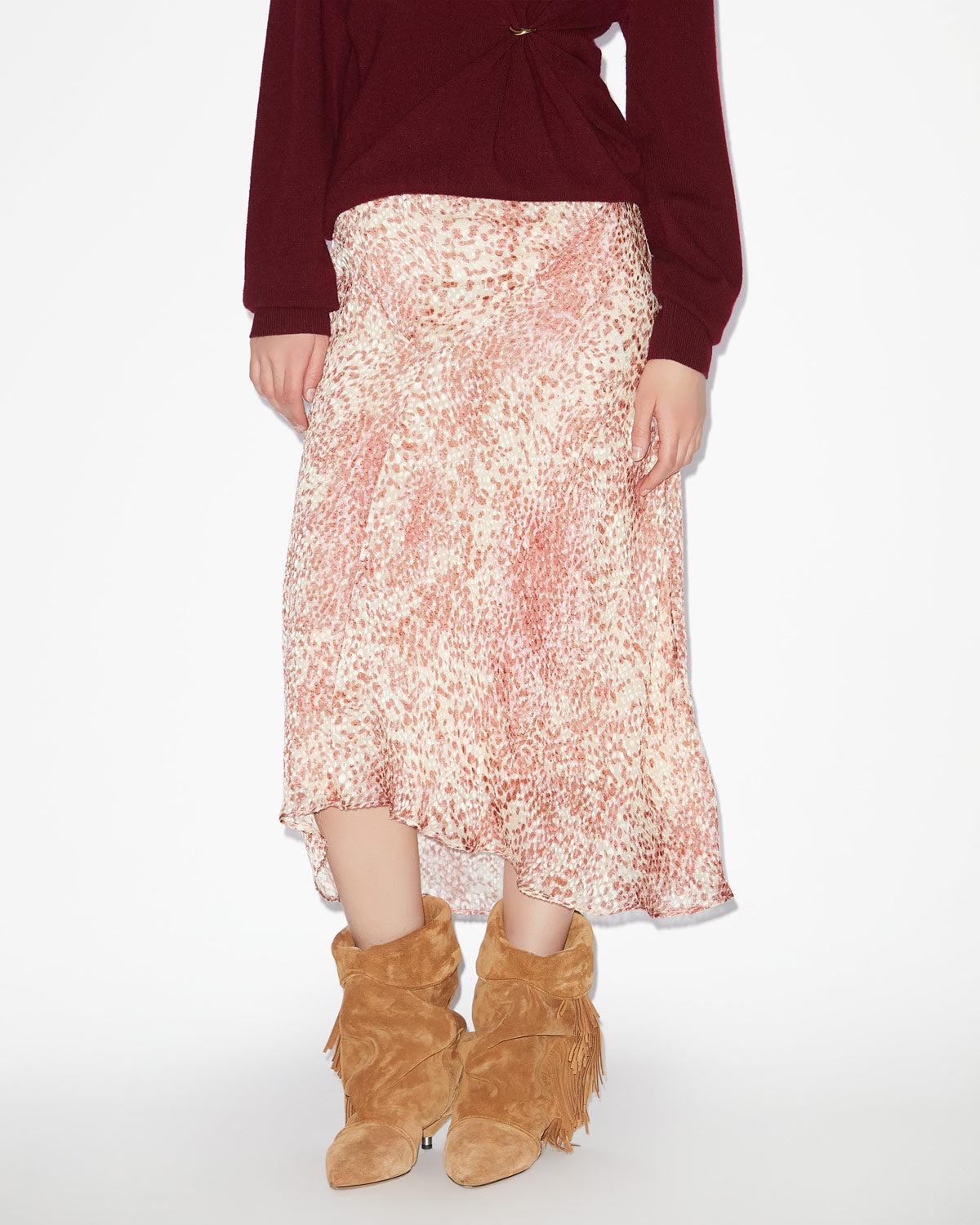 Lisanne burnout velvet midi skirt - Light red/ecru - Woman - 3