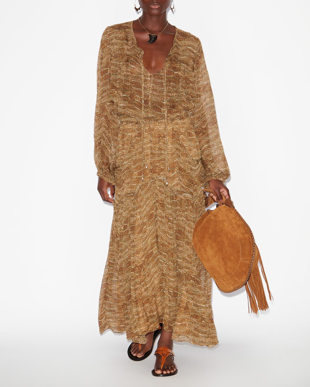 Veronique long gathered muslin skirt - Khaki - Woman - 1