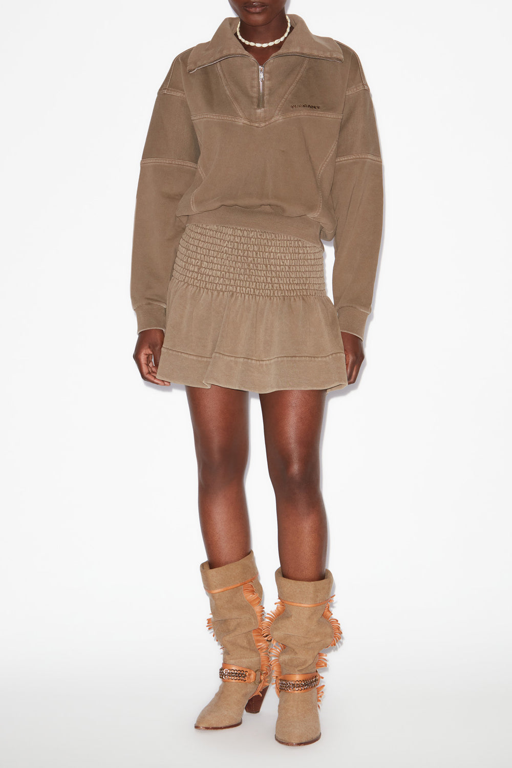 Jupe courte pacifica en jersey smocké - Kaki - Woman - 2