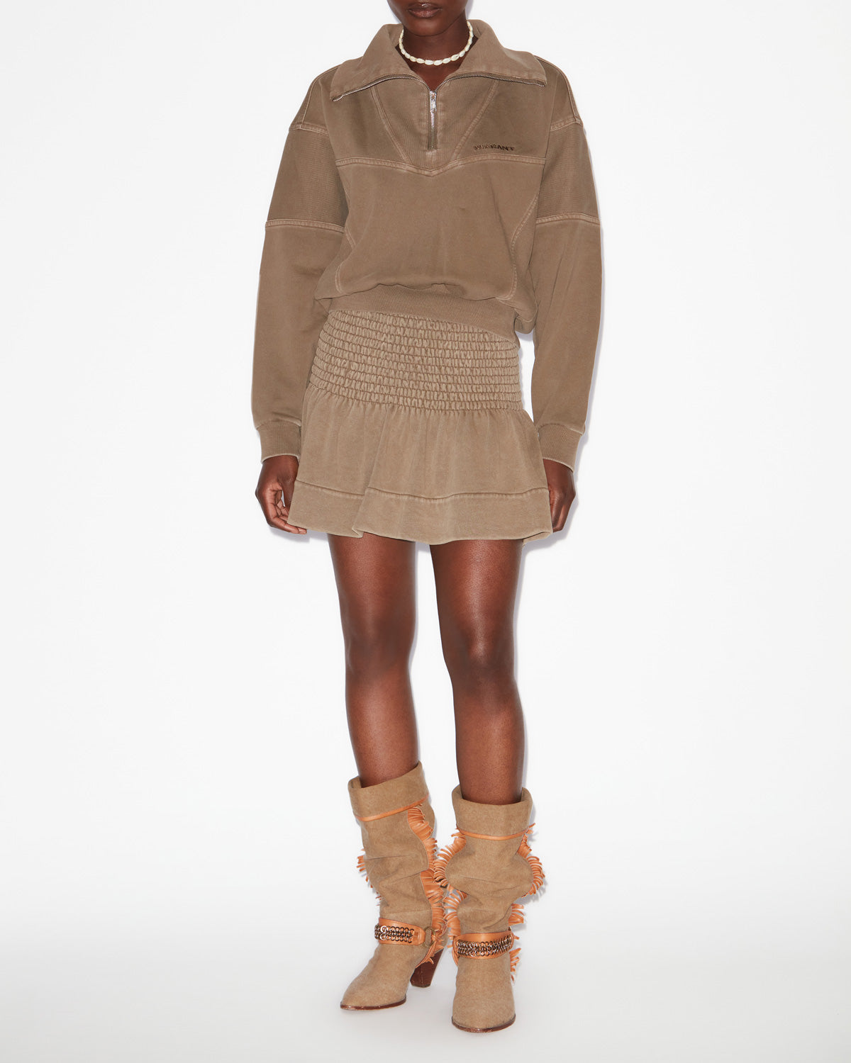 Pacifica short smocked jersey skirt - Khaki - Woman - 1