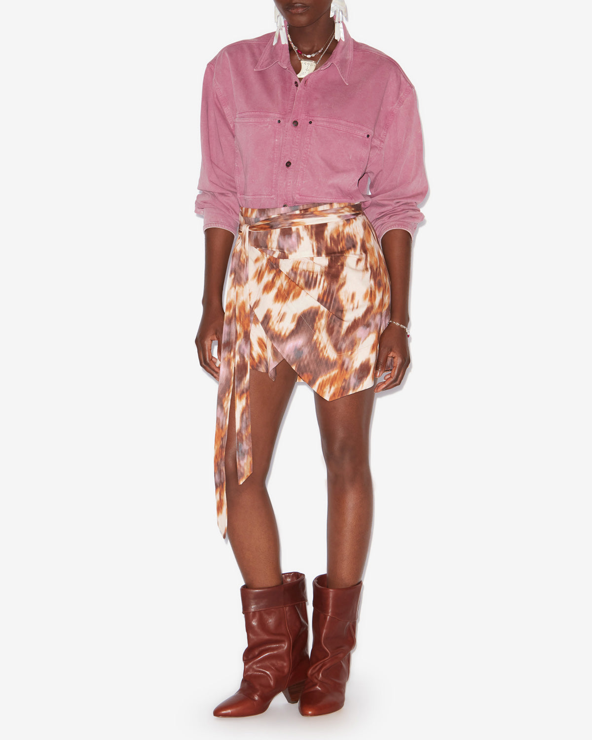 Berenice jersey mini wrap skirt - Ecru-ochre - Woman - 1