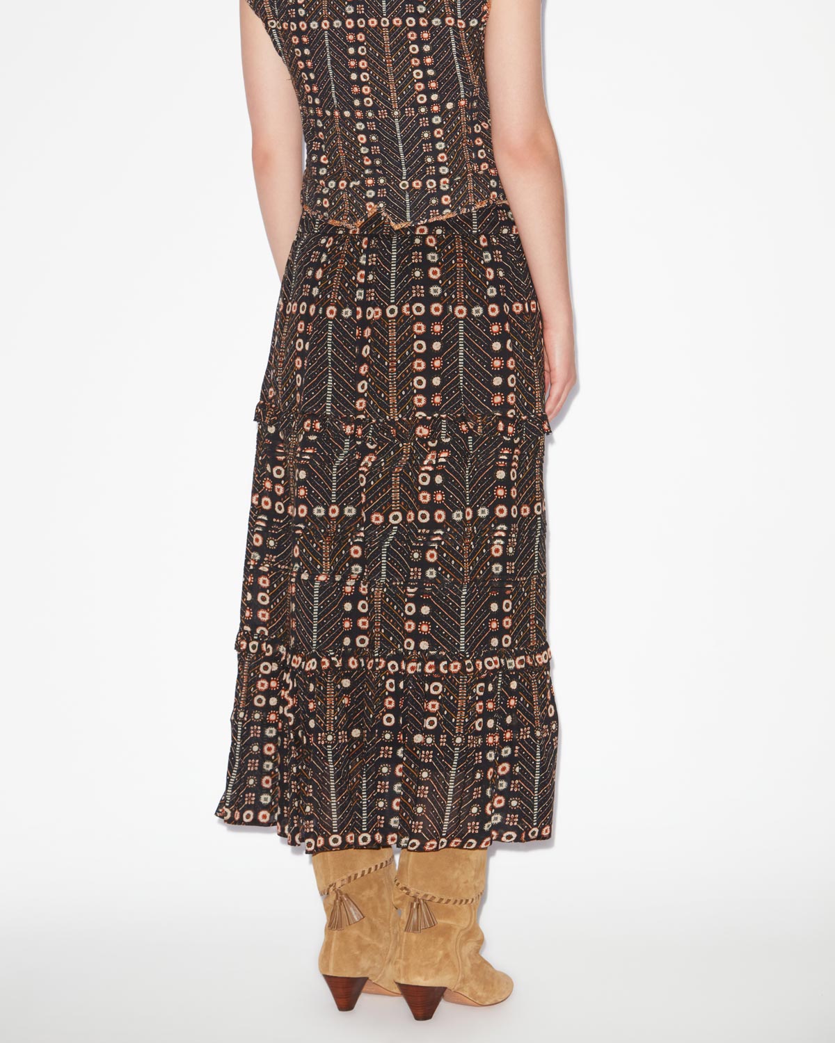 Gonna lunga diya in voile di cotone con stampa - Nero lavato - Woman - 4